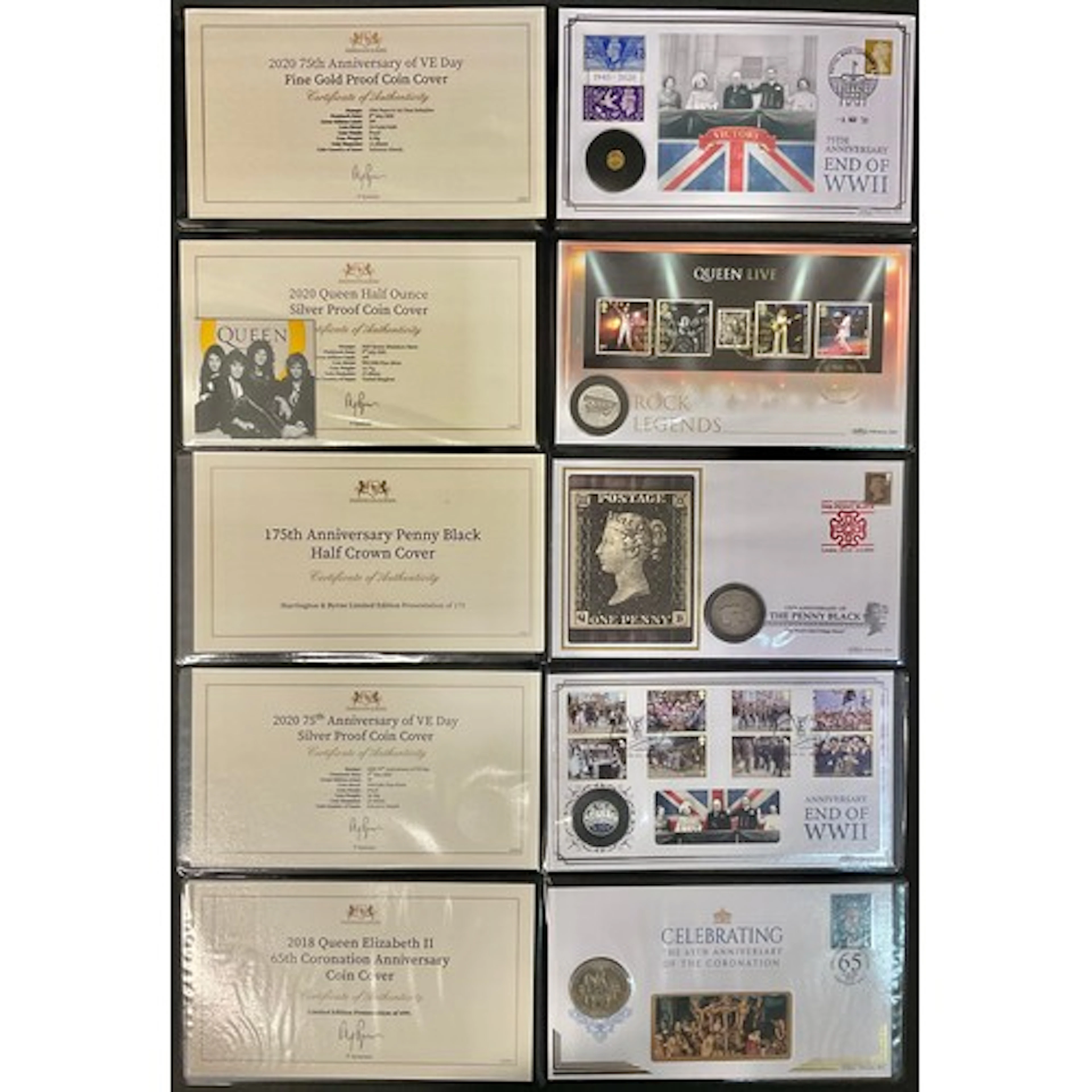 Stamps /Coins : 5 x Coin covers, inc. 24ct gold 0.50g ,Queen...