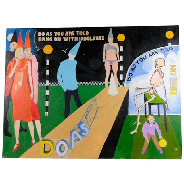 A large original surrealist mixed media painting on canvas, ...