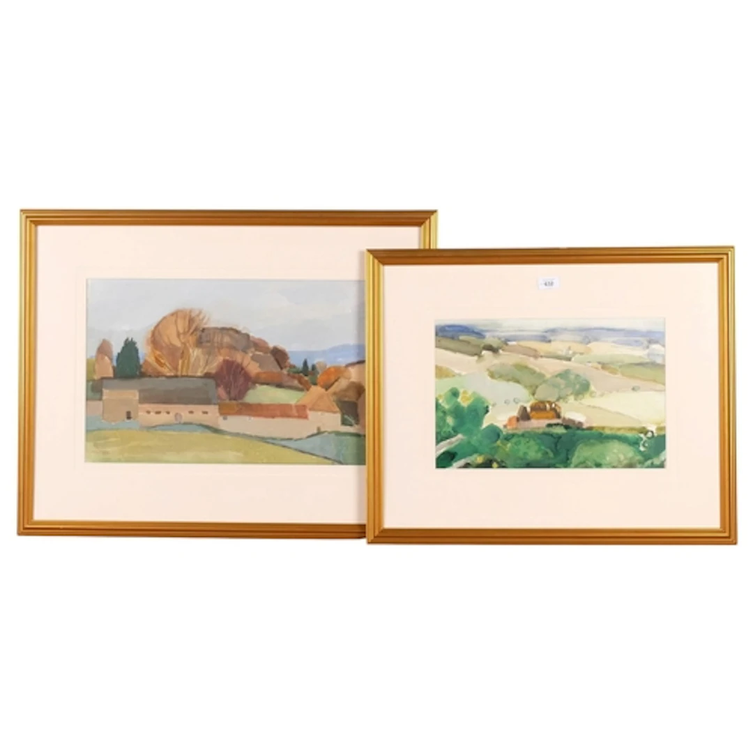 Anne Rooke, pair of farm landscapes, watercolour, 27cm x 41c...