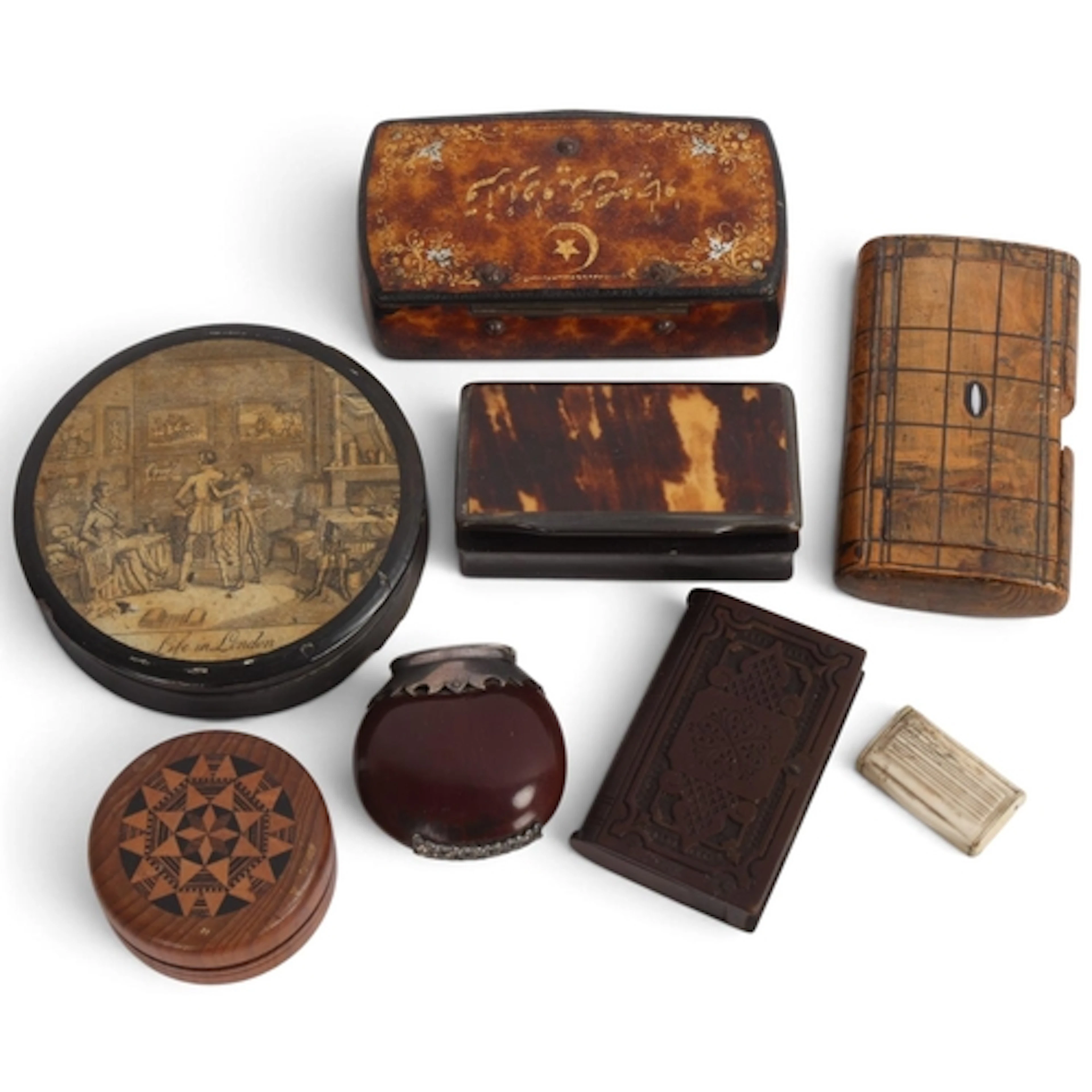 A group of 19th century treen snuff boxes