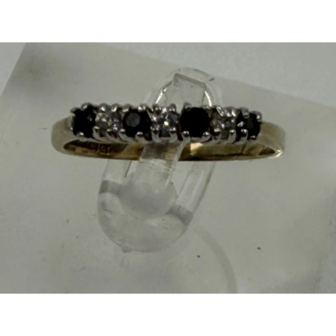 A gold-plated silver Sapphire and CZ half eternity ring hall...
