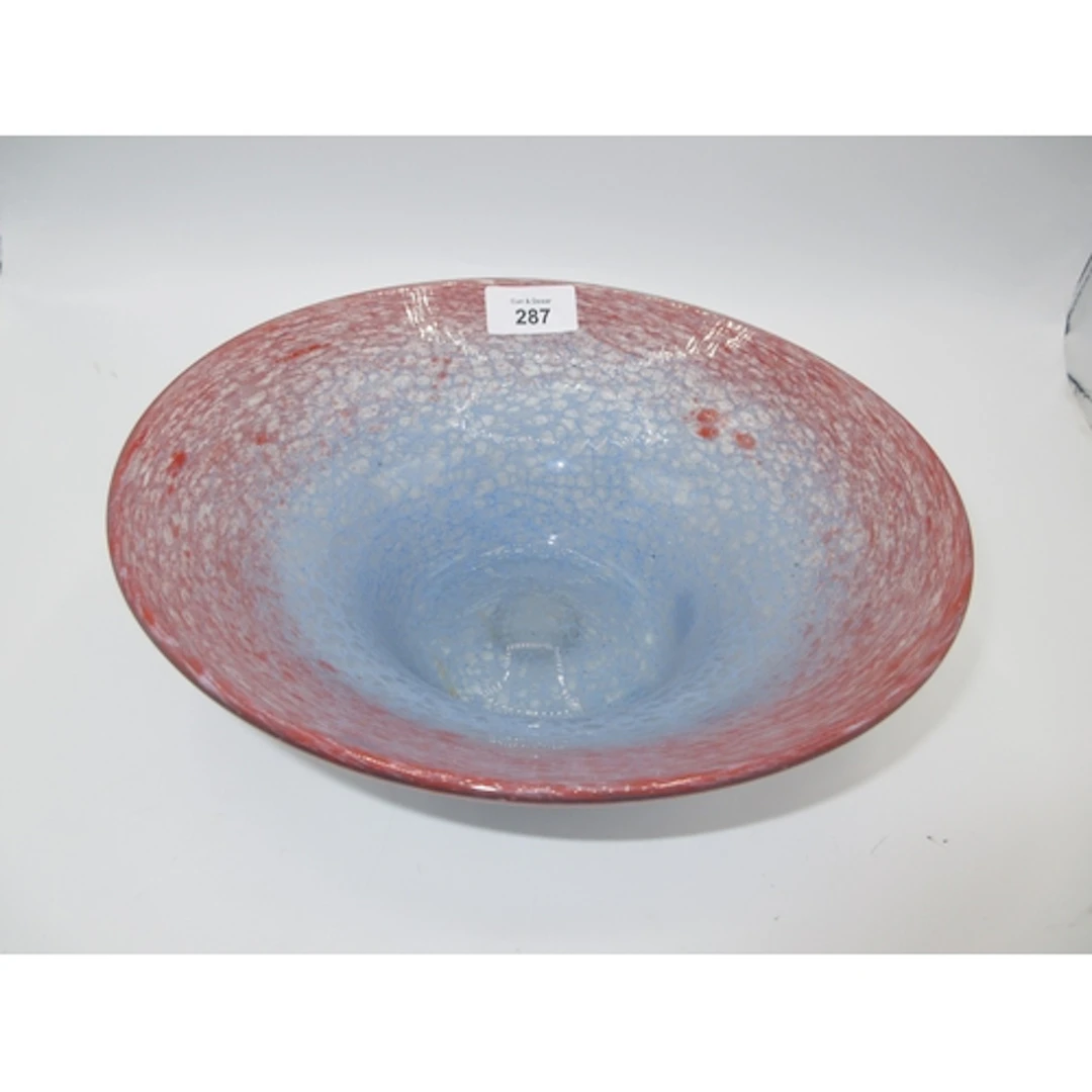 Vasart Glass Red to Blue Mottled Bowl, 25cm