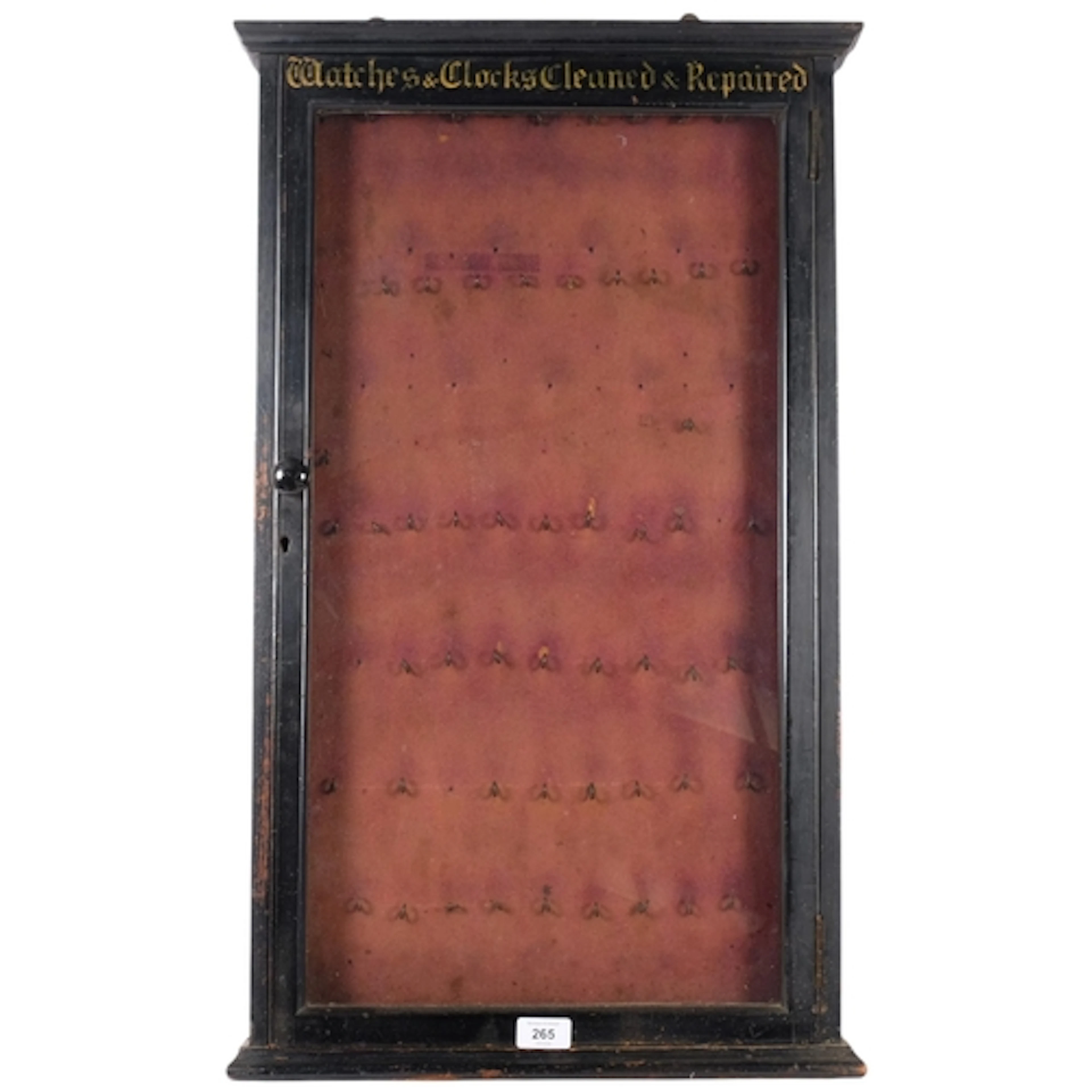 A Victorian ebonised hanging display cabinet, with gilded he...