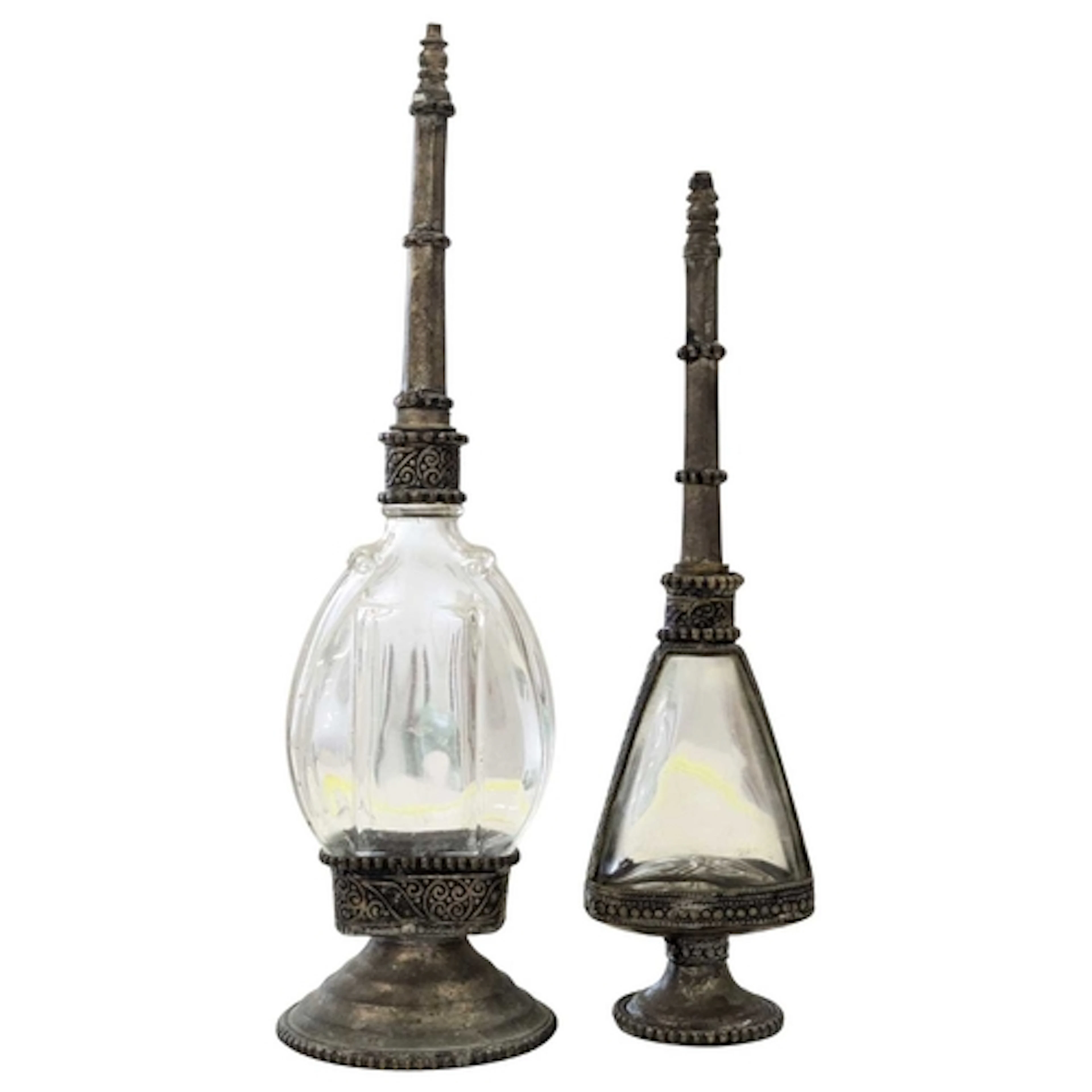 Two French 20th century glass and metal perfume / scent bott...