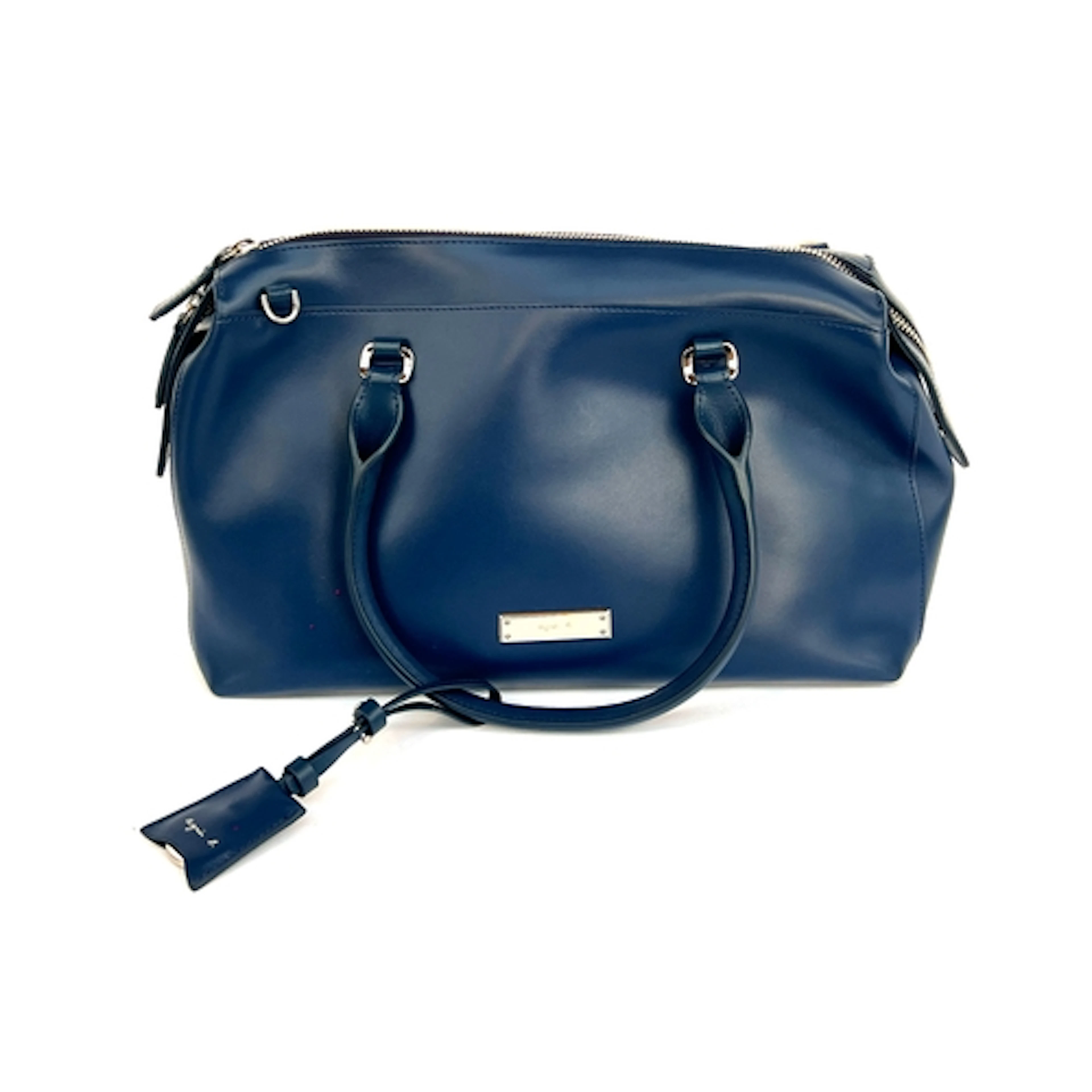 An Agnès b blue leather handbag, 38cmW, with dustbag