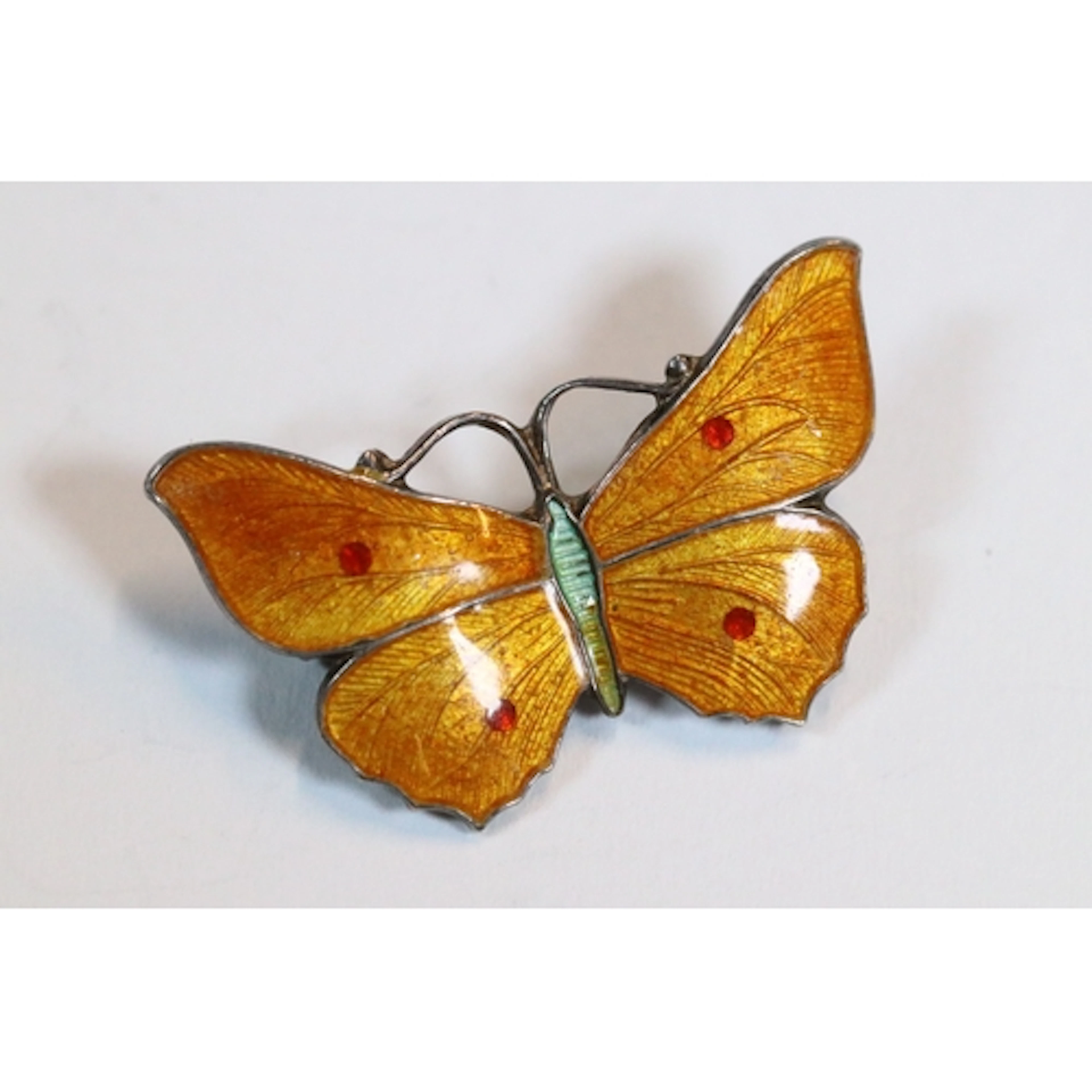 Early 20th Century sterling silver and enamel butterfly broo...