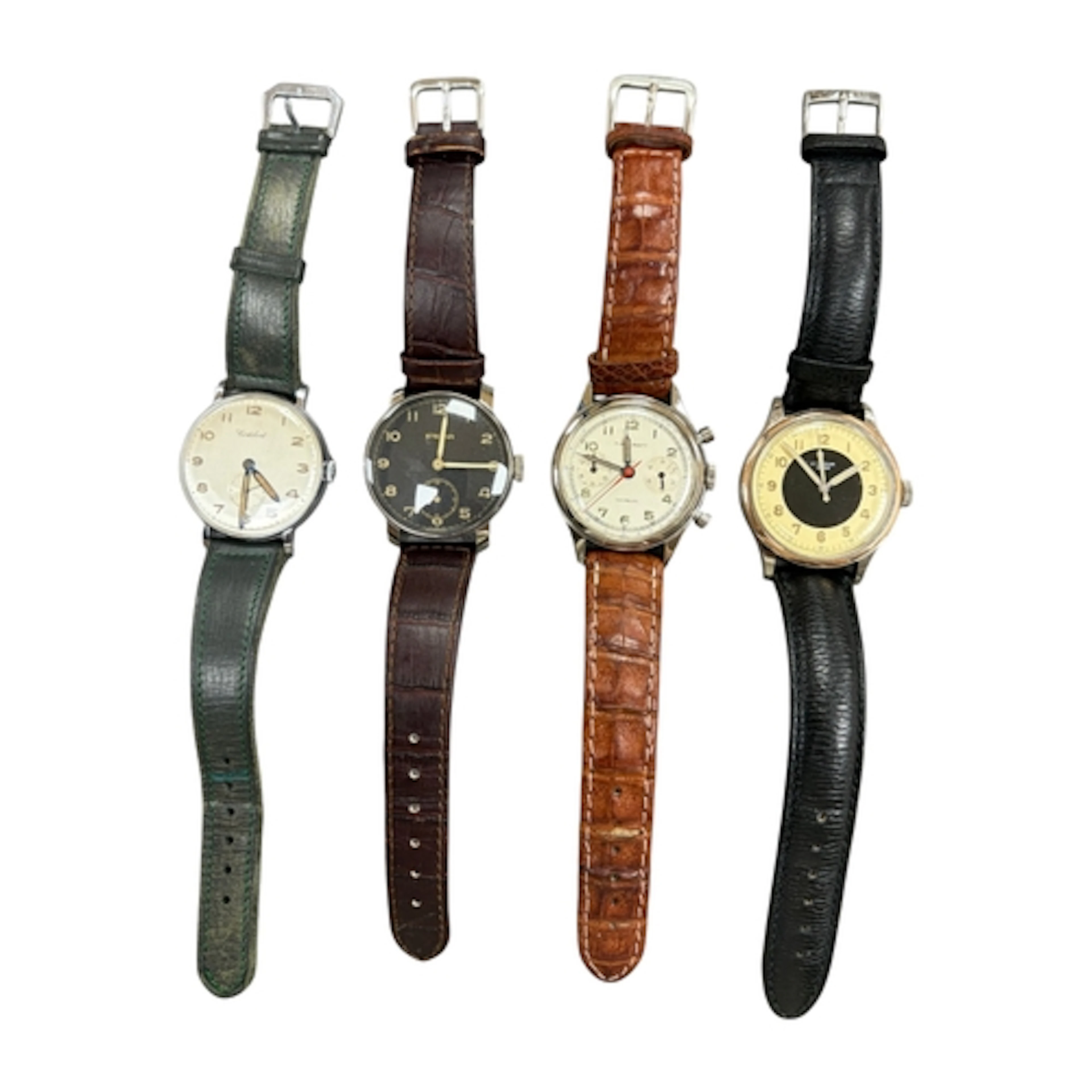 Four assorted gentleman's stainless steel manual wind wrist ...