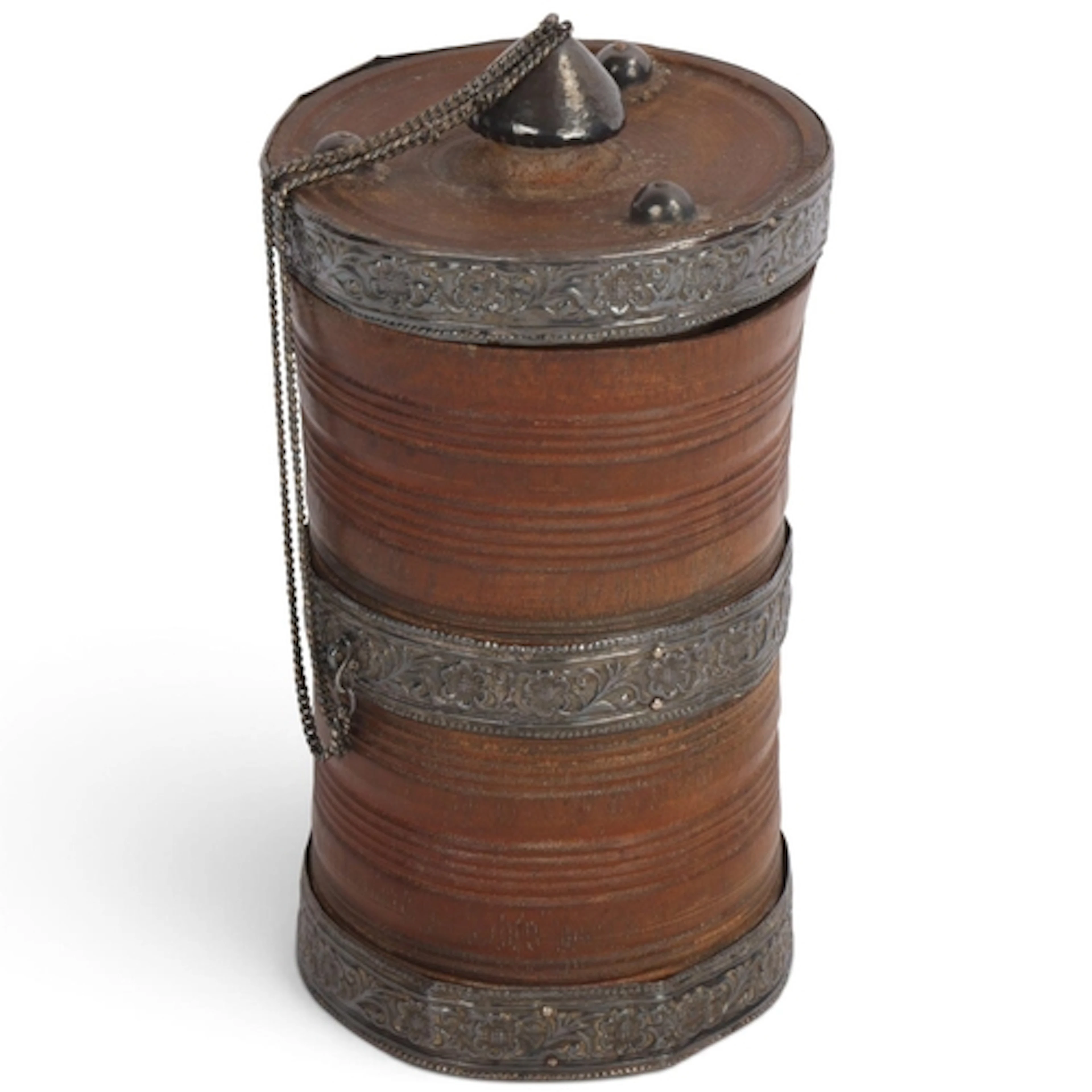 A 19th century Anglo-Indian turned hardwood and silver-mount...