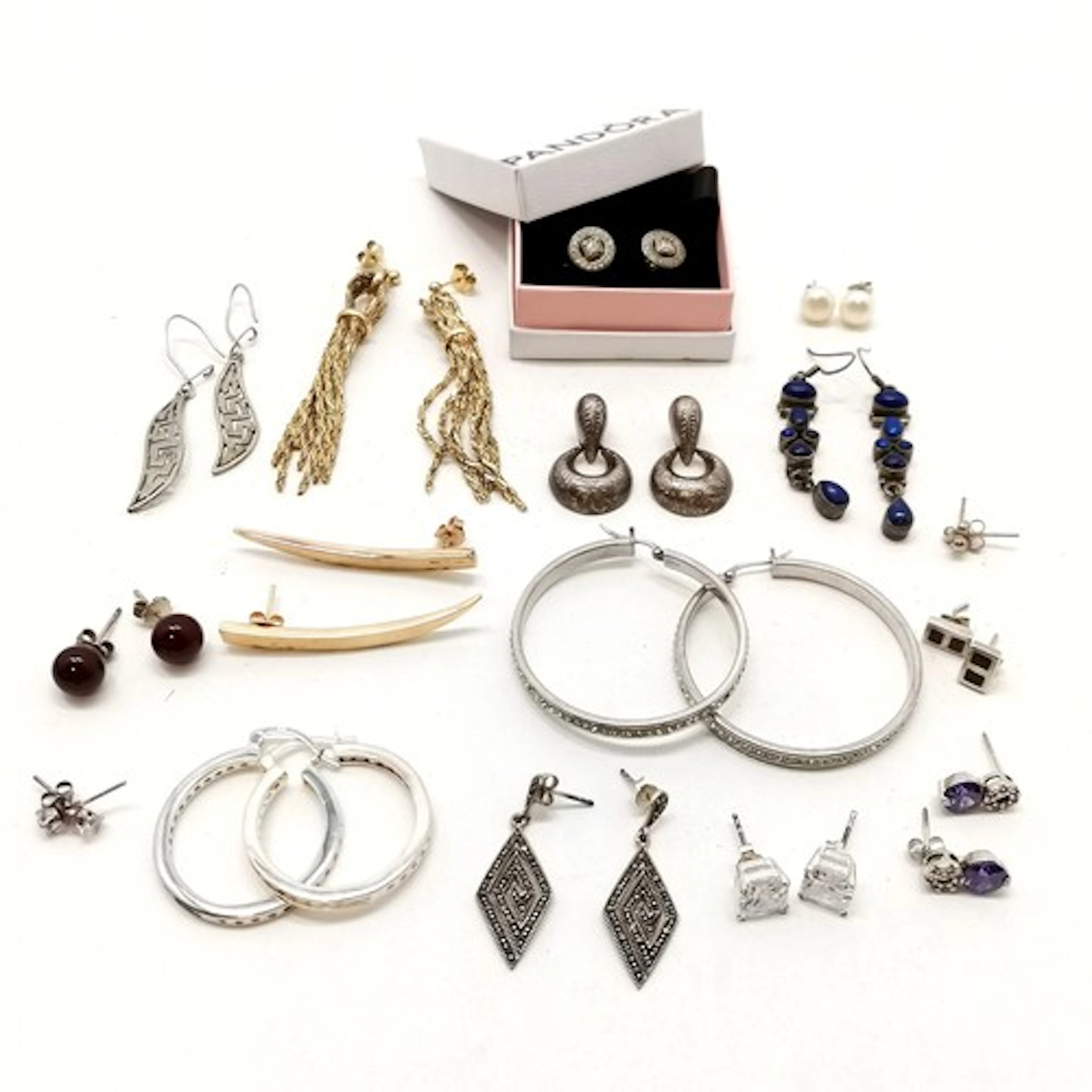 16 x pairs of silver marked earrings inc boxed Pandora, silv...