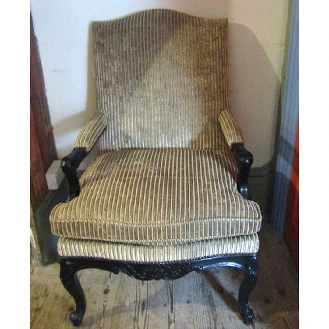 Attractively Upholstered Drawing Room Armchair with Carved S...