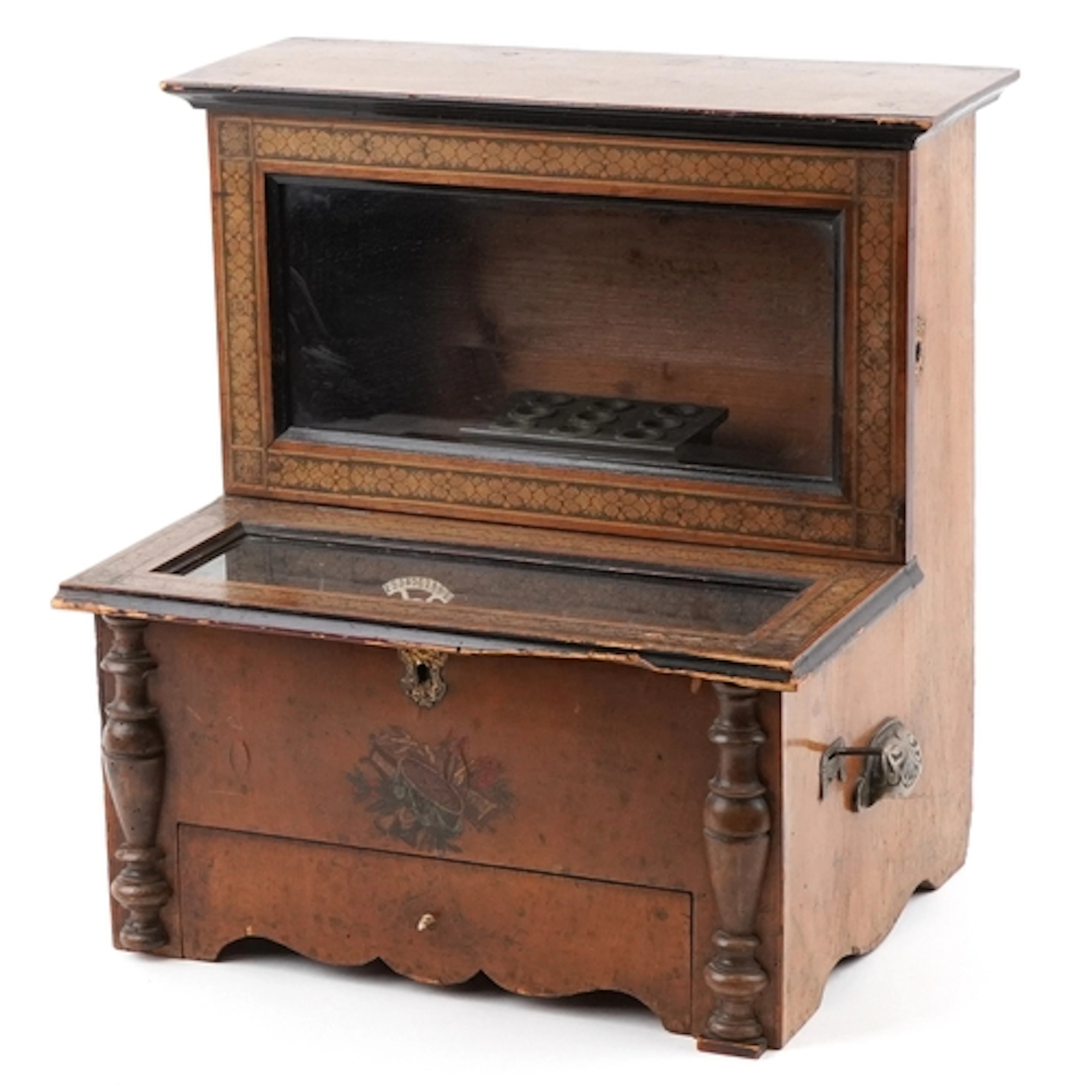 19th century Tunbridge Ware Swiss cylinder music box, 47.5cm...