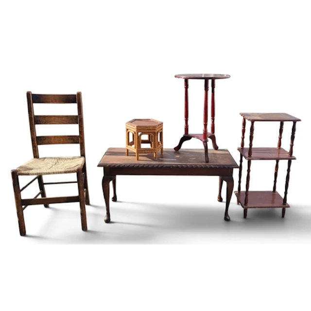 An assorted group of furniture.