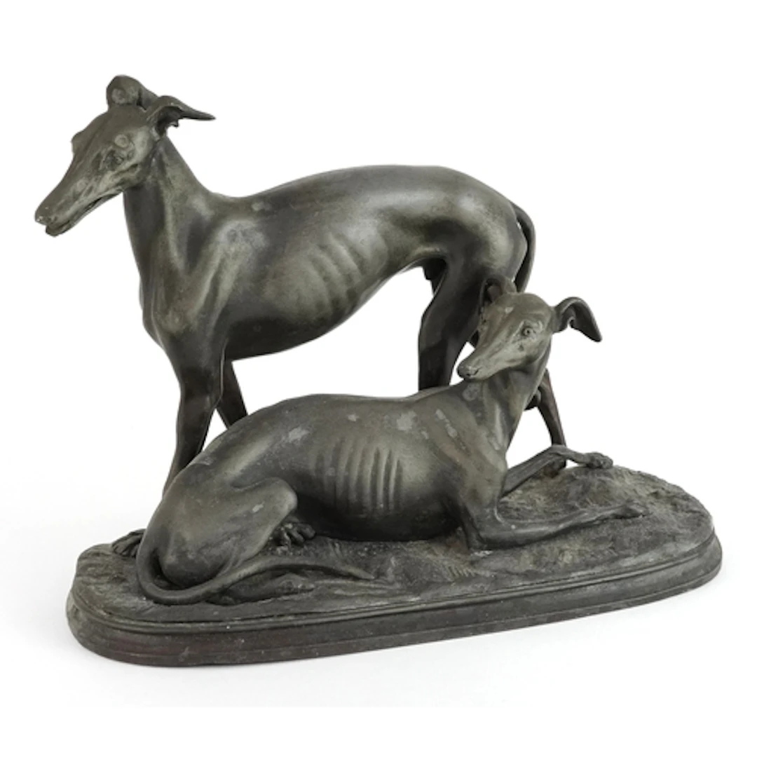 Late 19th/early 20th century spelter sculpture of two whippe...