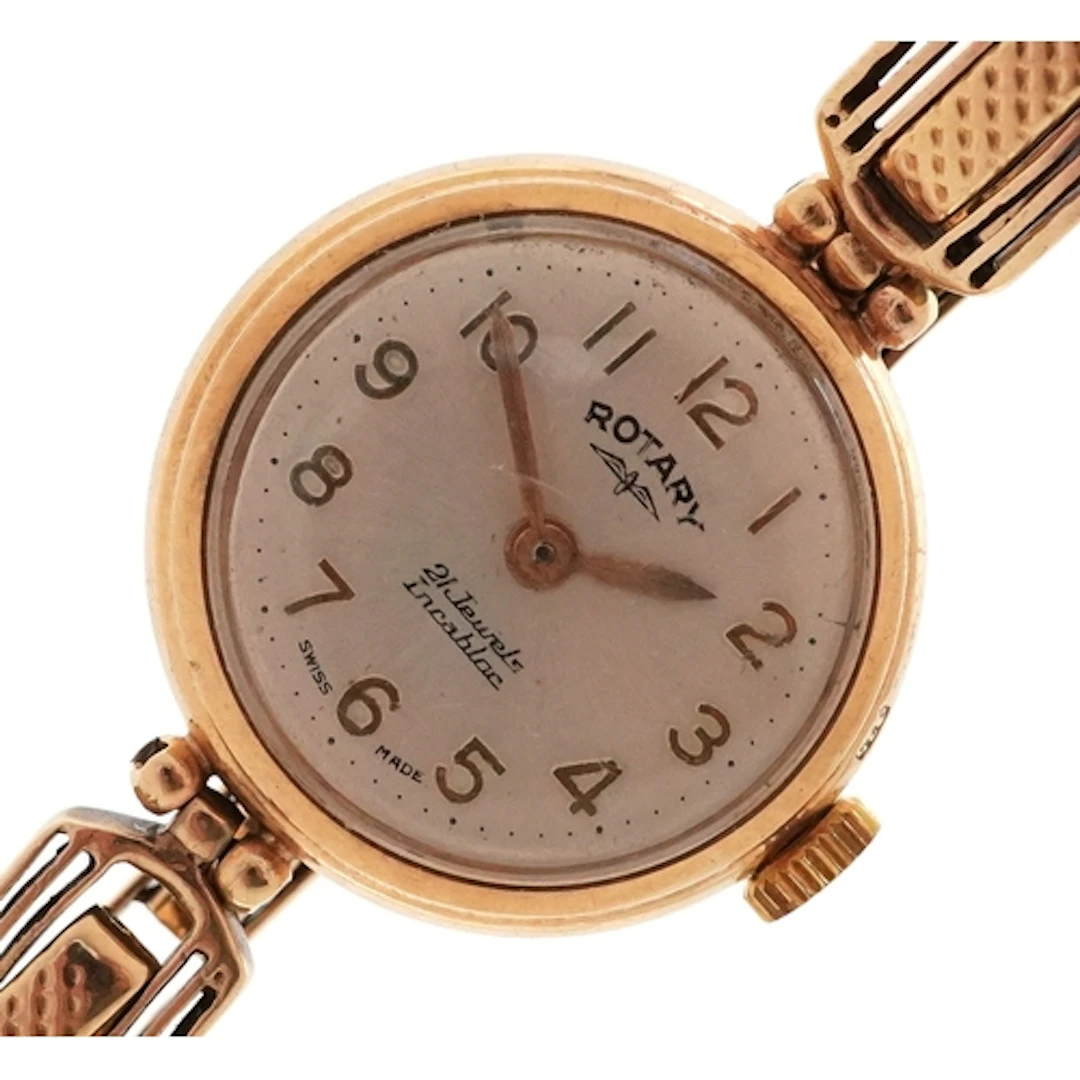 Rotary, ladies 9ct gold cased wristwatch with 9ct gold strap...