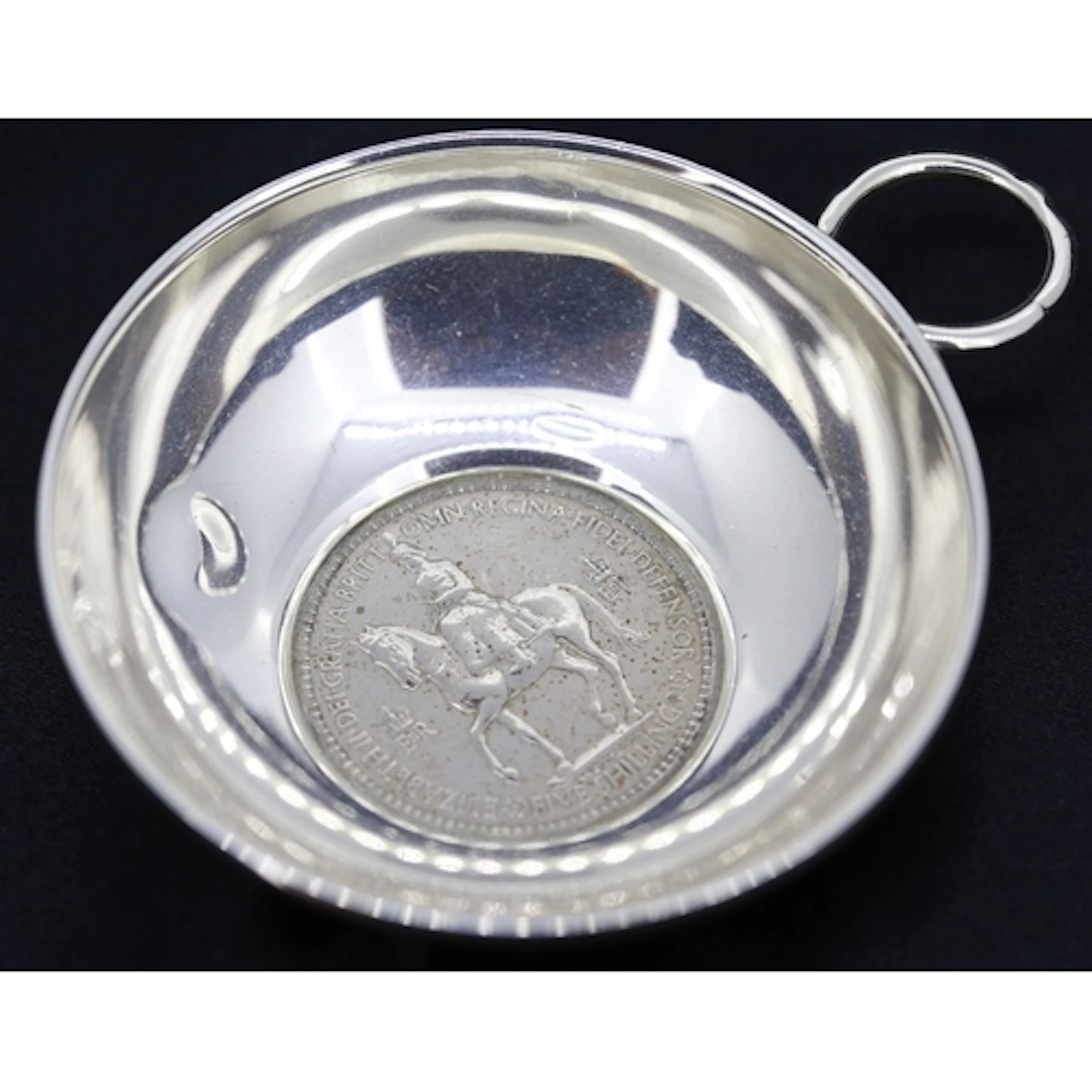 Silver Tastevin with 1953 Coronation Five Shilling Coin Inse...