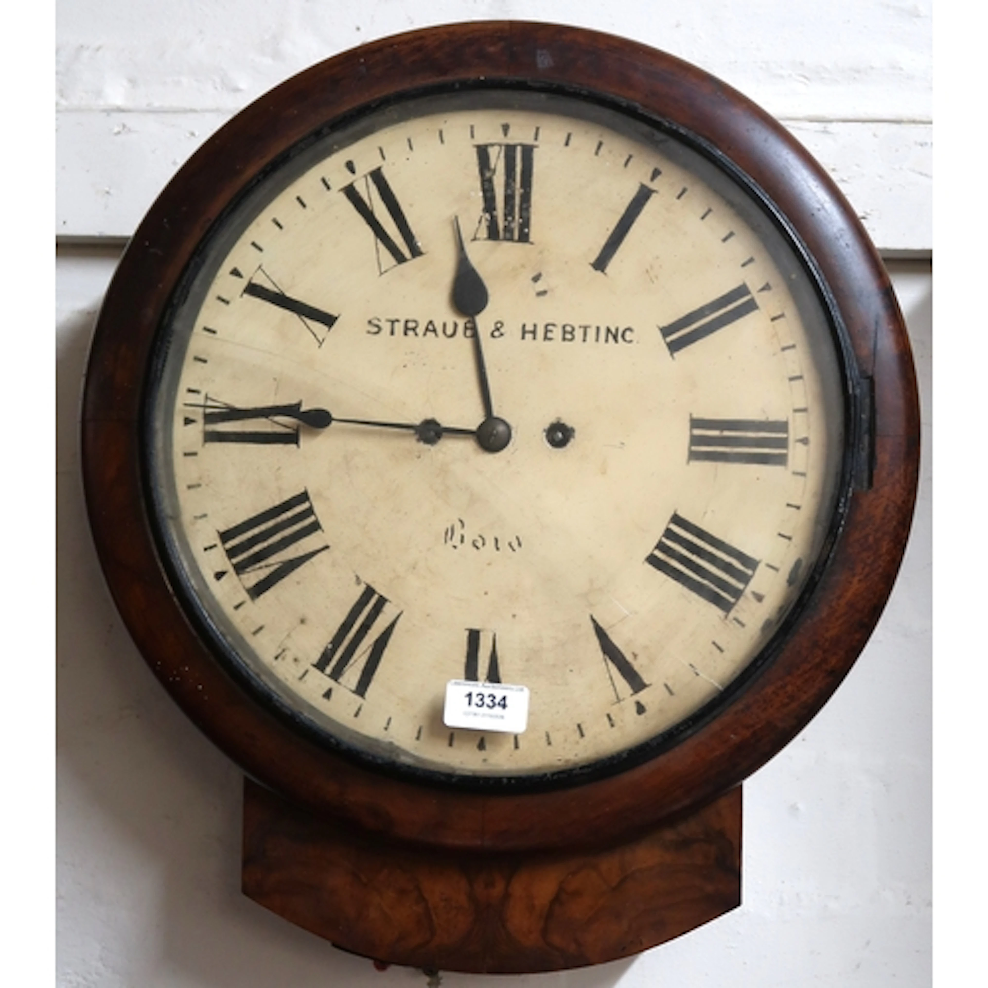 19th Century walnut cased 12 3/4" drop dial wall clock, the ...