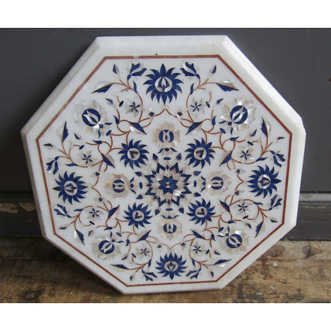 Old Inlaid Marble Octagonal Table Top Approximately 18 Inche...