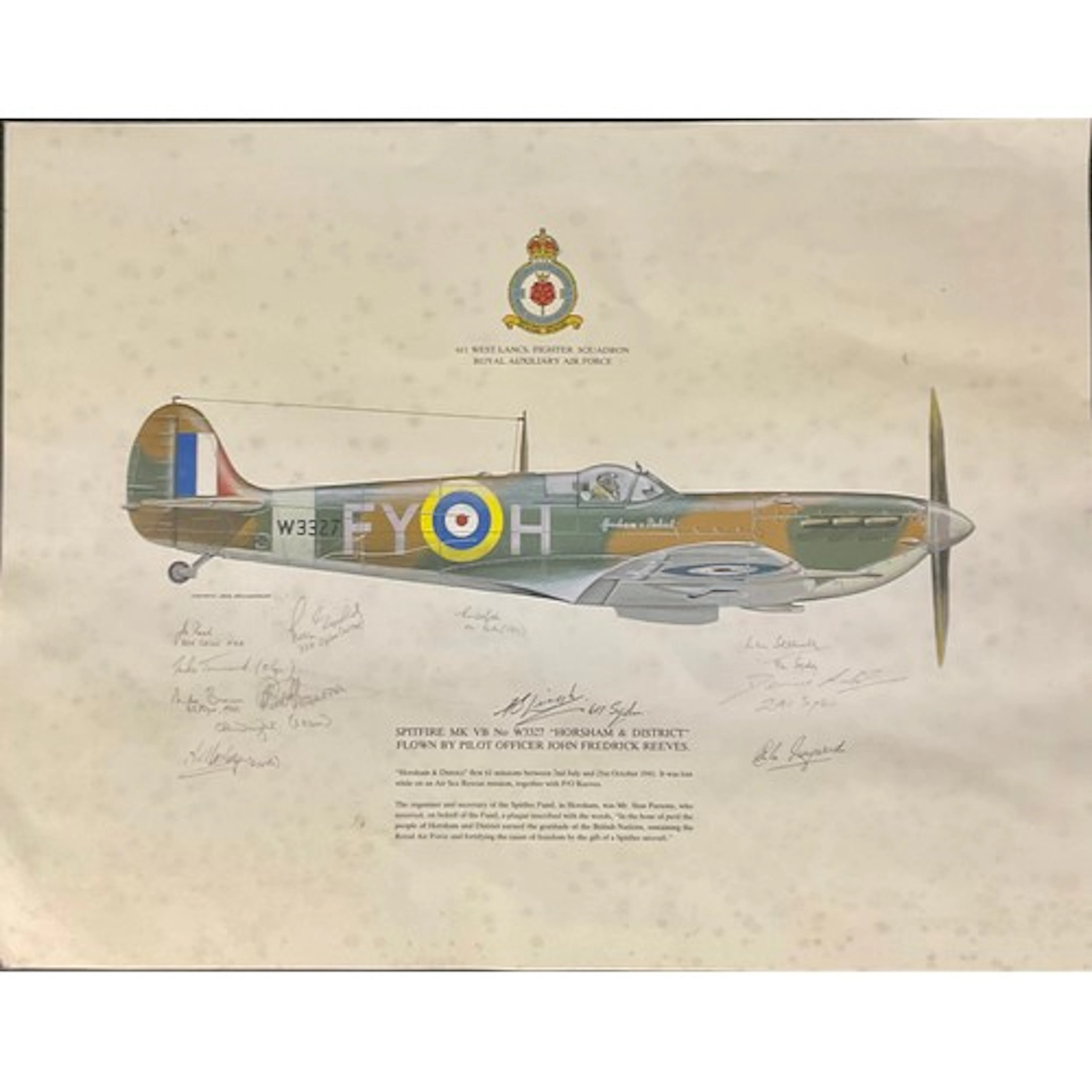 Military Interest - A signed Spitfire print, bearing the sig...