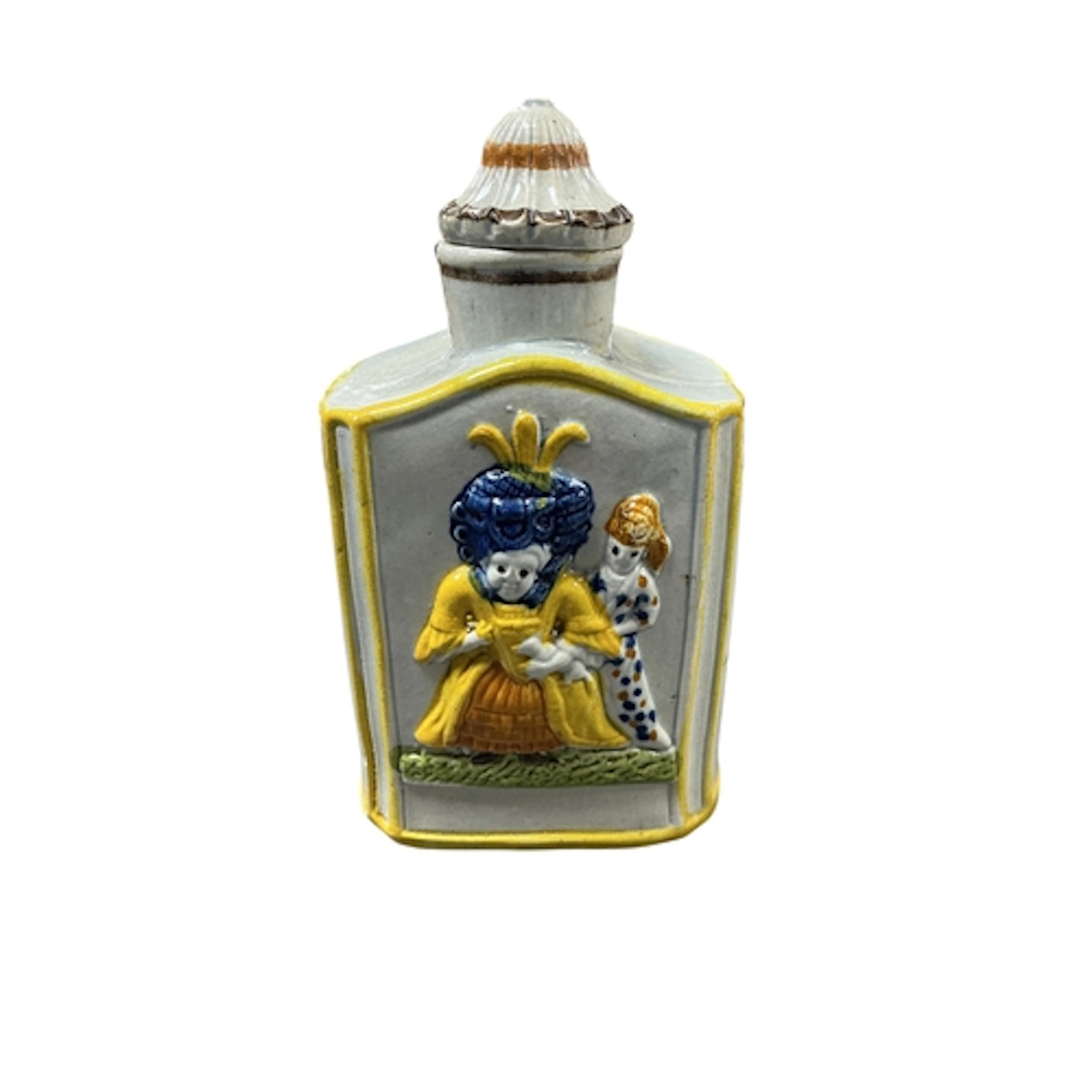 A Prattware tea canister and cover, decorated in relief with...