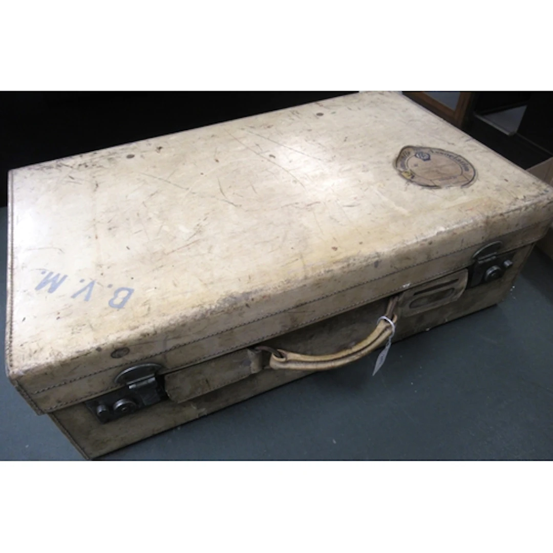 Vintage pig skin suitcase, with A. A. label attached, 61cm w...