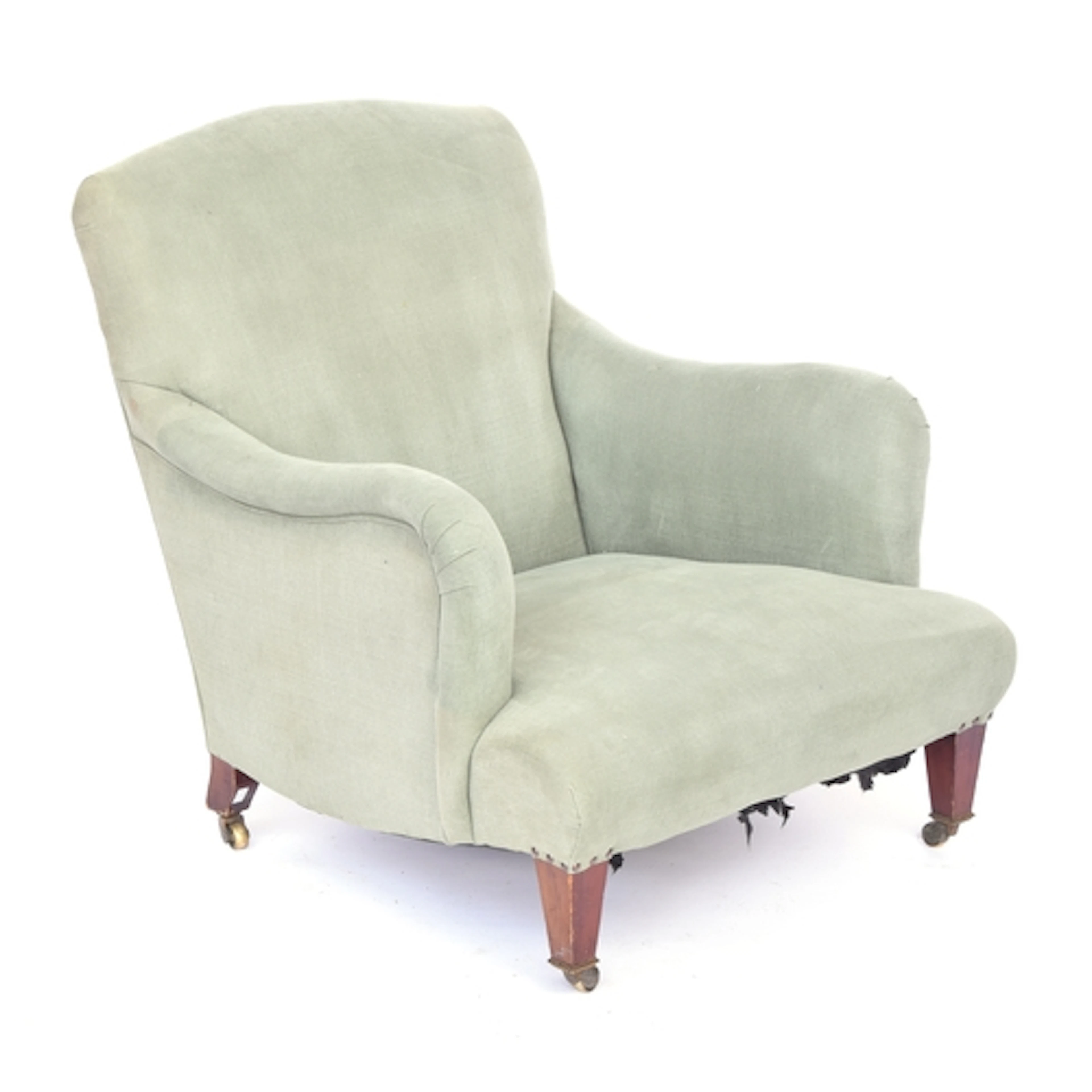 A Howard & Sons green upholstered Bridgwater armchair on squ...