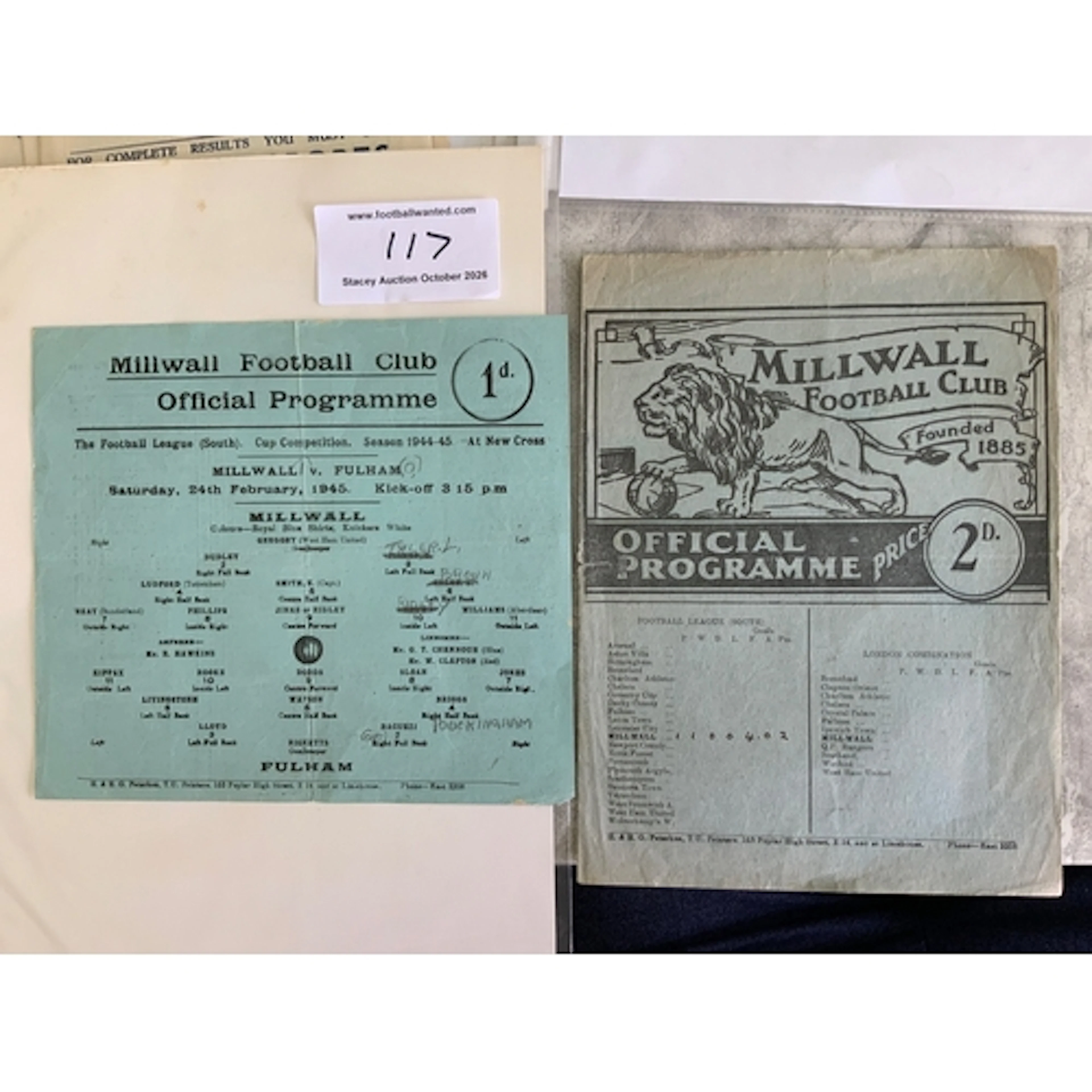 1940s Millwall Home Football Programmes: First match after t...