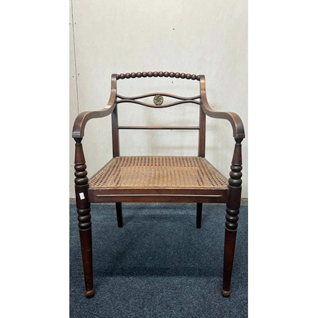 Empire style mahogany open arm chair, the bobbin turned top ...