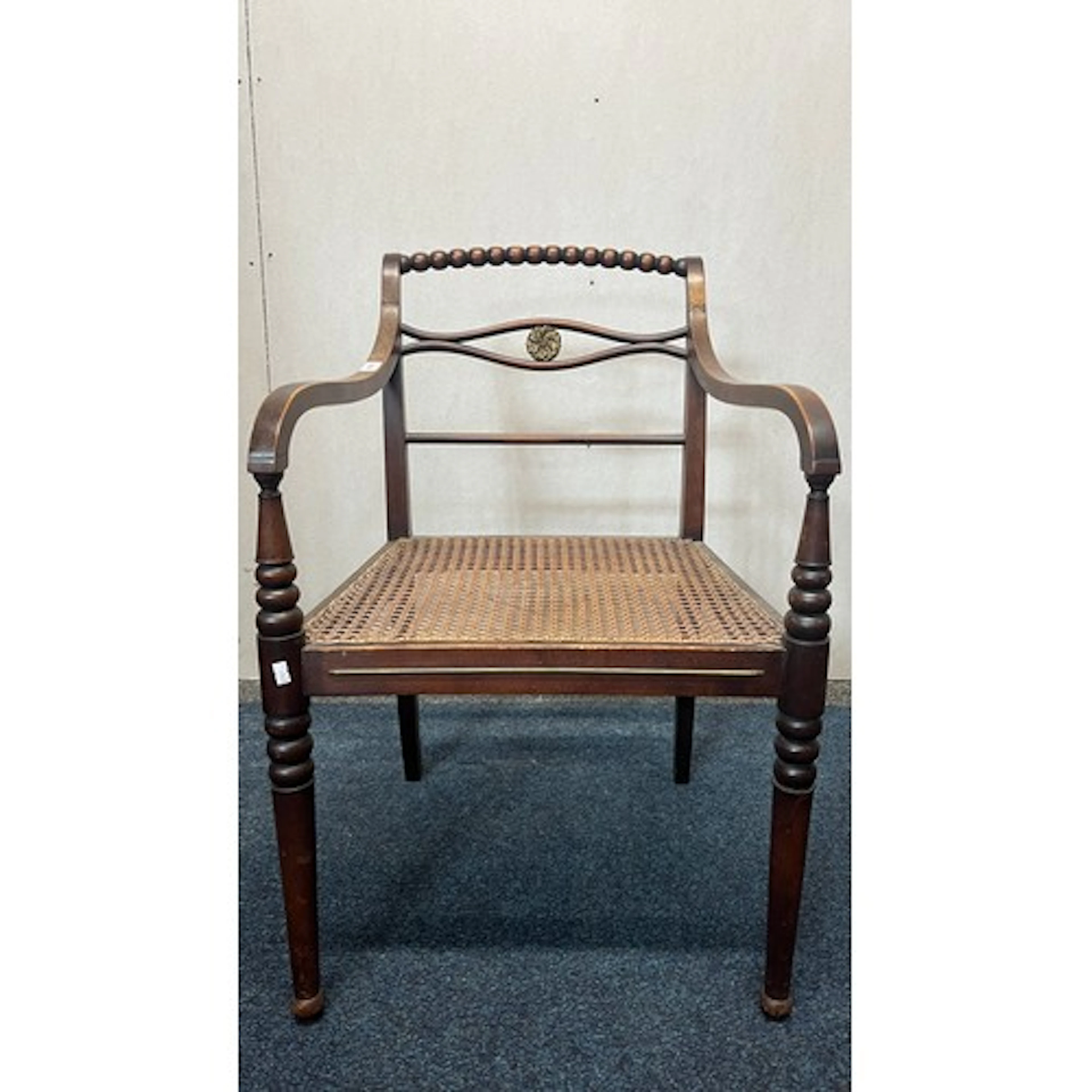 Empire style mahogany open arm chair, the bobbin turned top ...