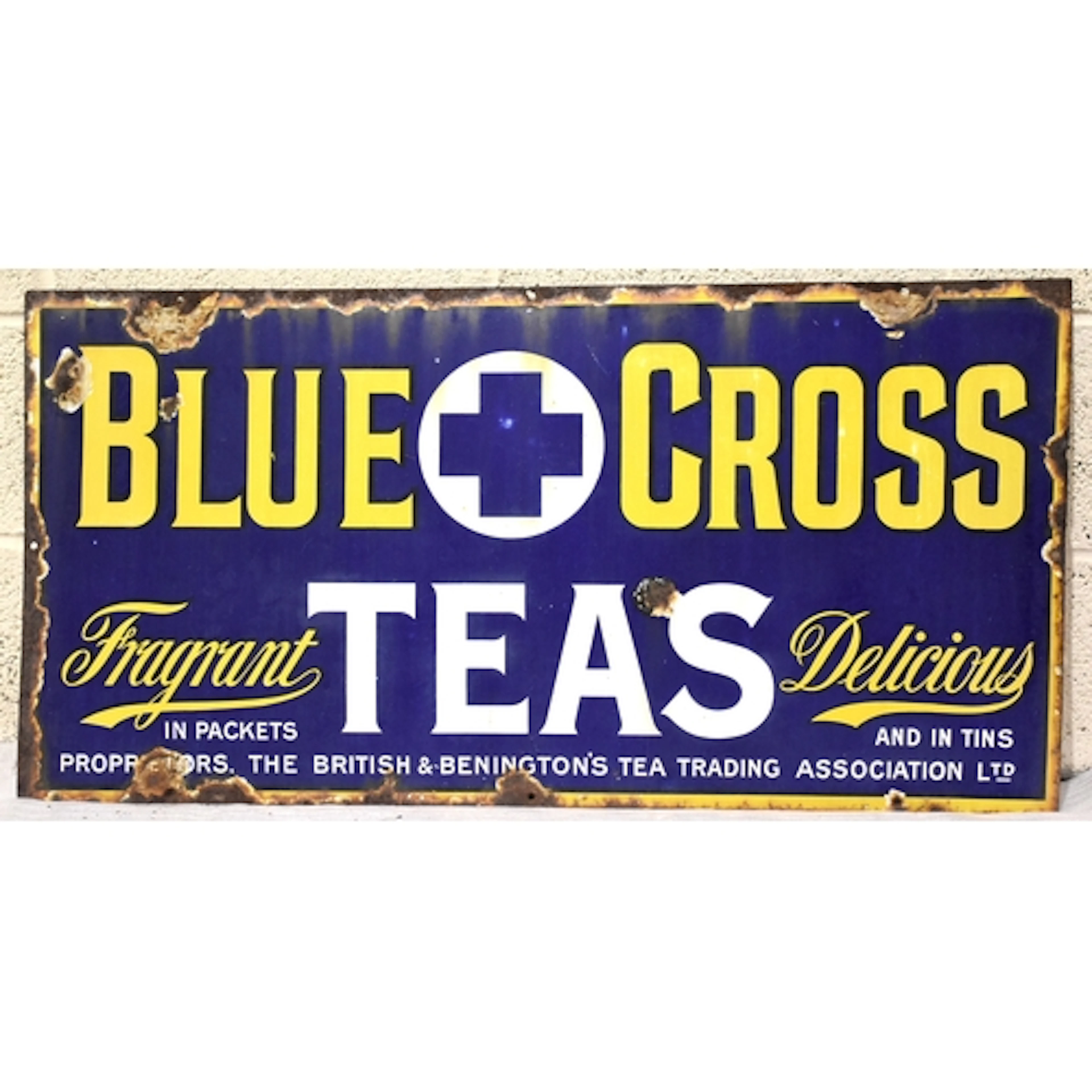 A "Blue + Cross Fragrant Teas Delicious" enamelled a...