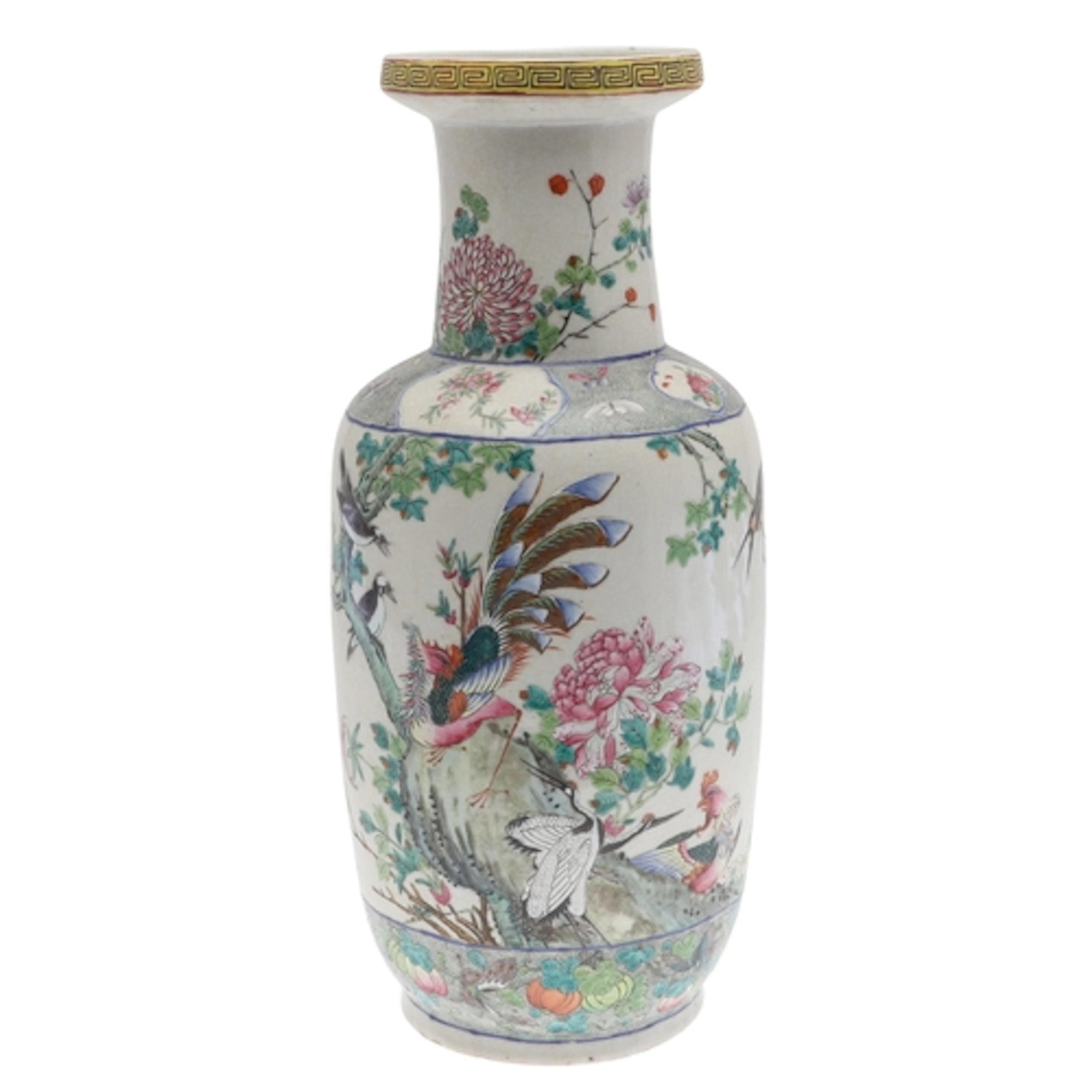 CHINESE ROULEAU FAMILLE ROSE VASE. Possibly late 19thc or ea...