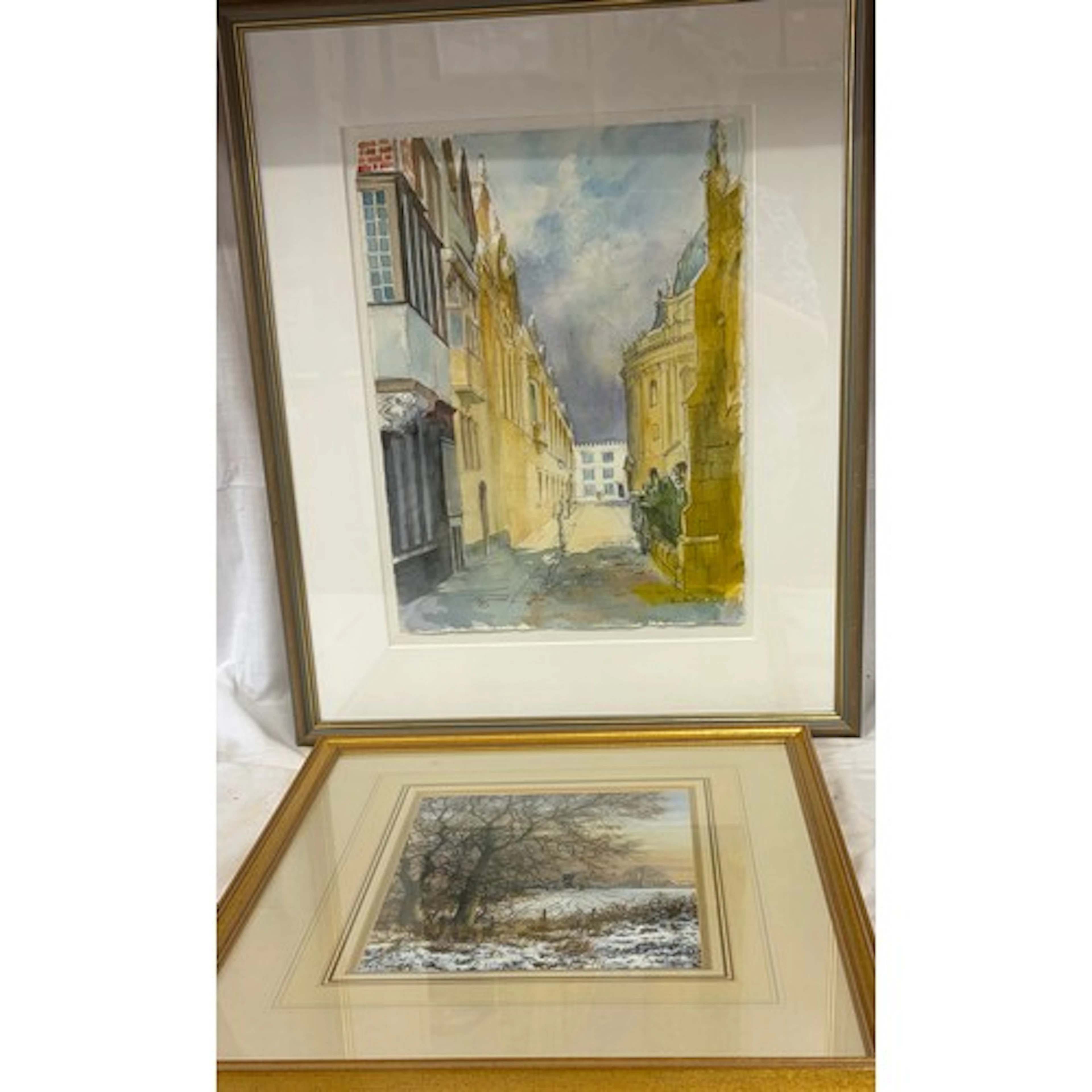 Two watercolours depicting Catte Street in Oxford, indistinc...