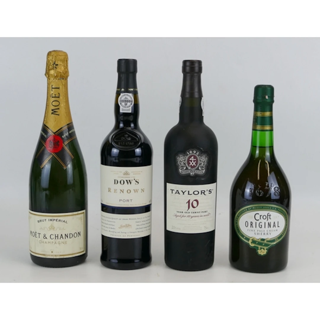 Moet & Chandon 750 ml, Dow's renown port 75 cl, Taylor's 10 ...