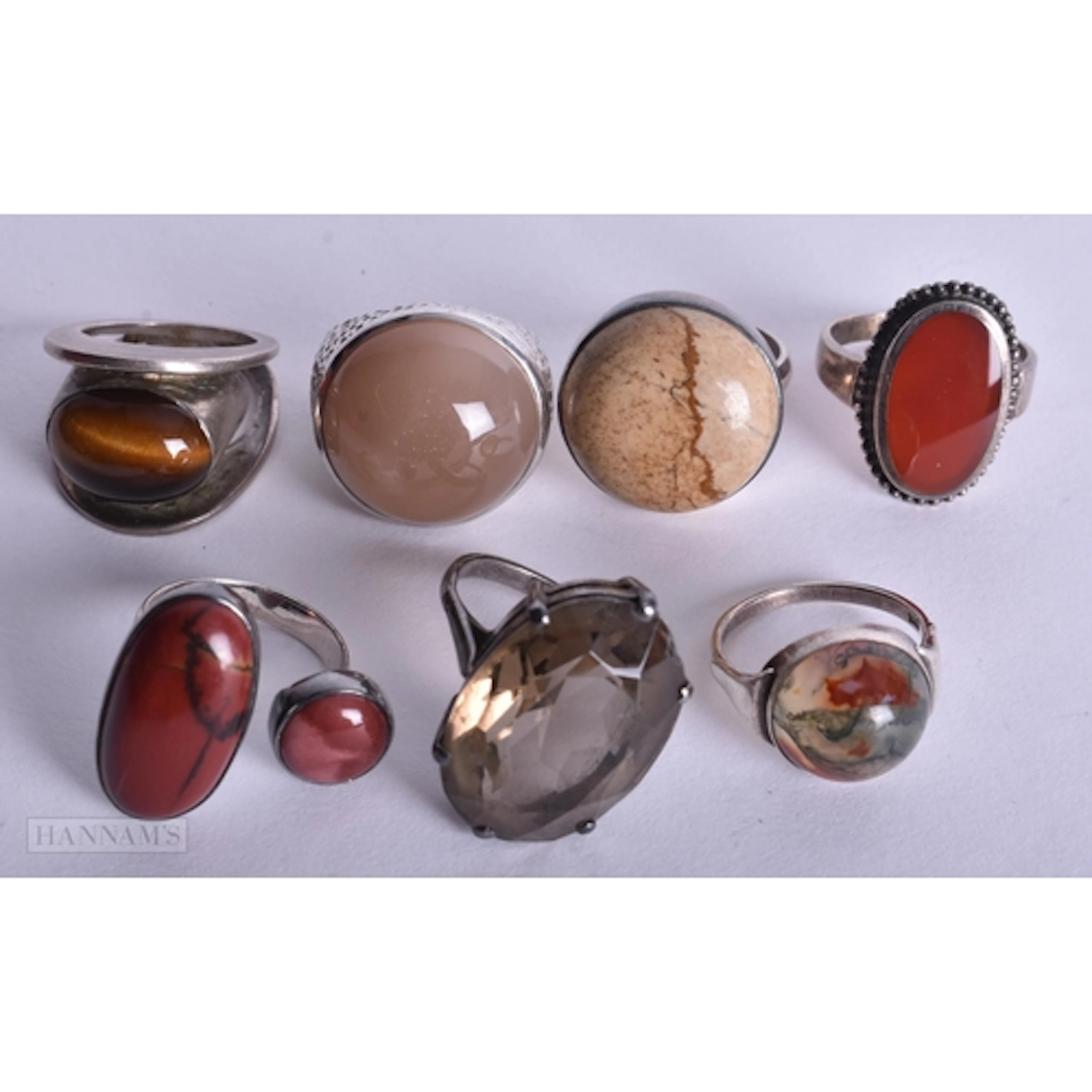 Collection of Sterling Silver Gemstone Rings inc. Jasper, Mo...