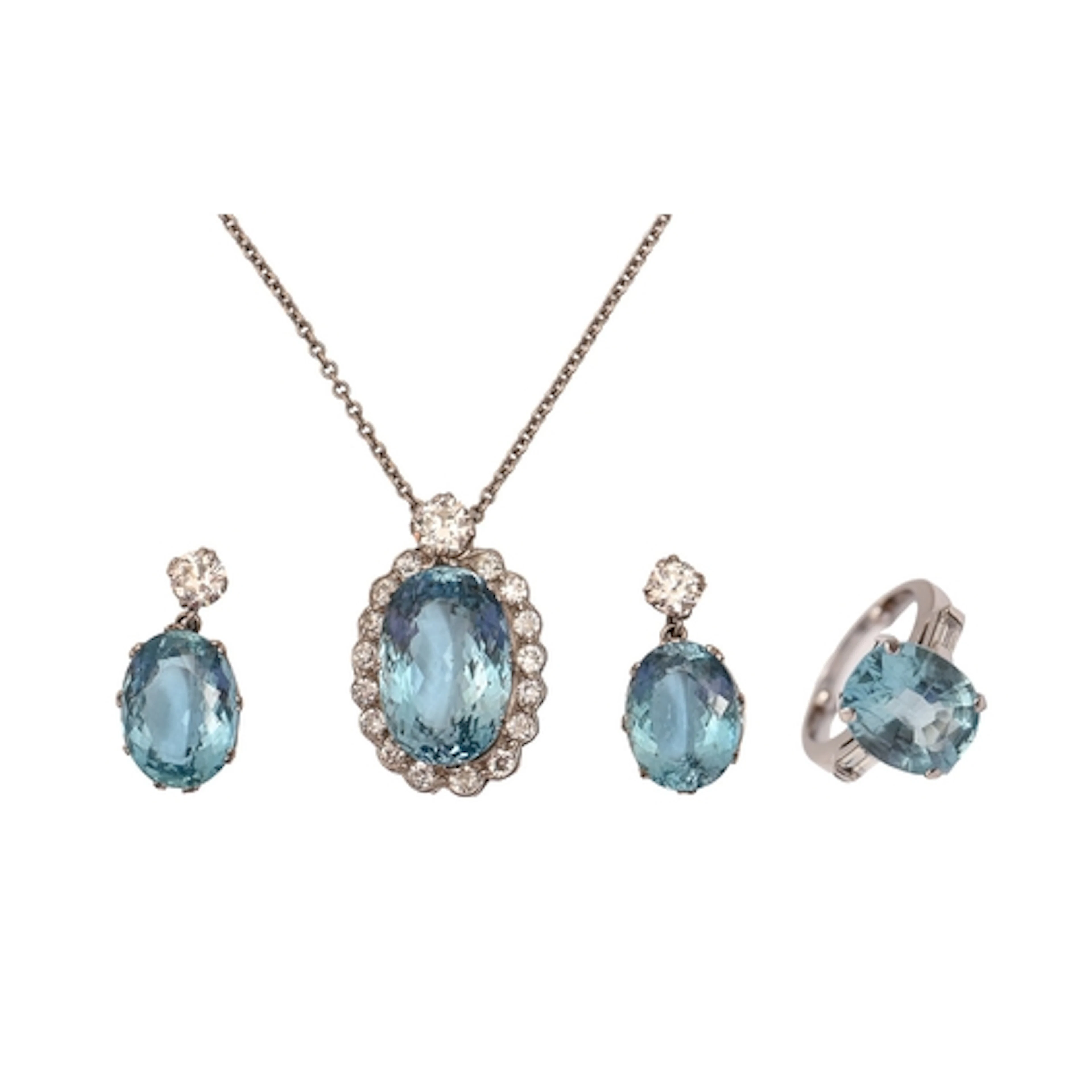 A fine group of modern aquamarine and diamond jewels, compri...