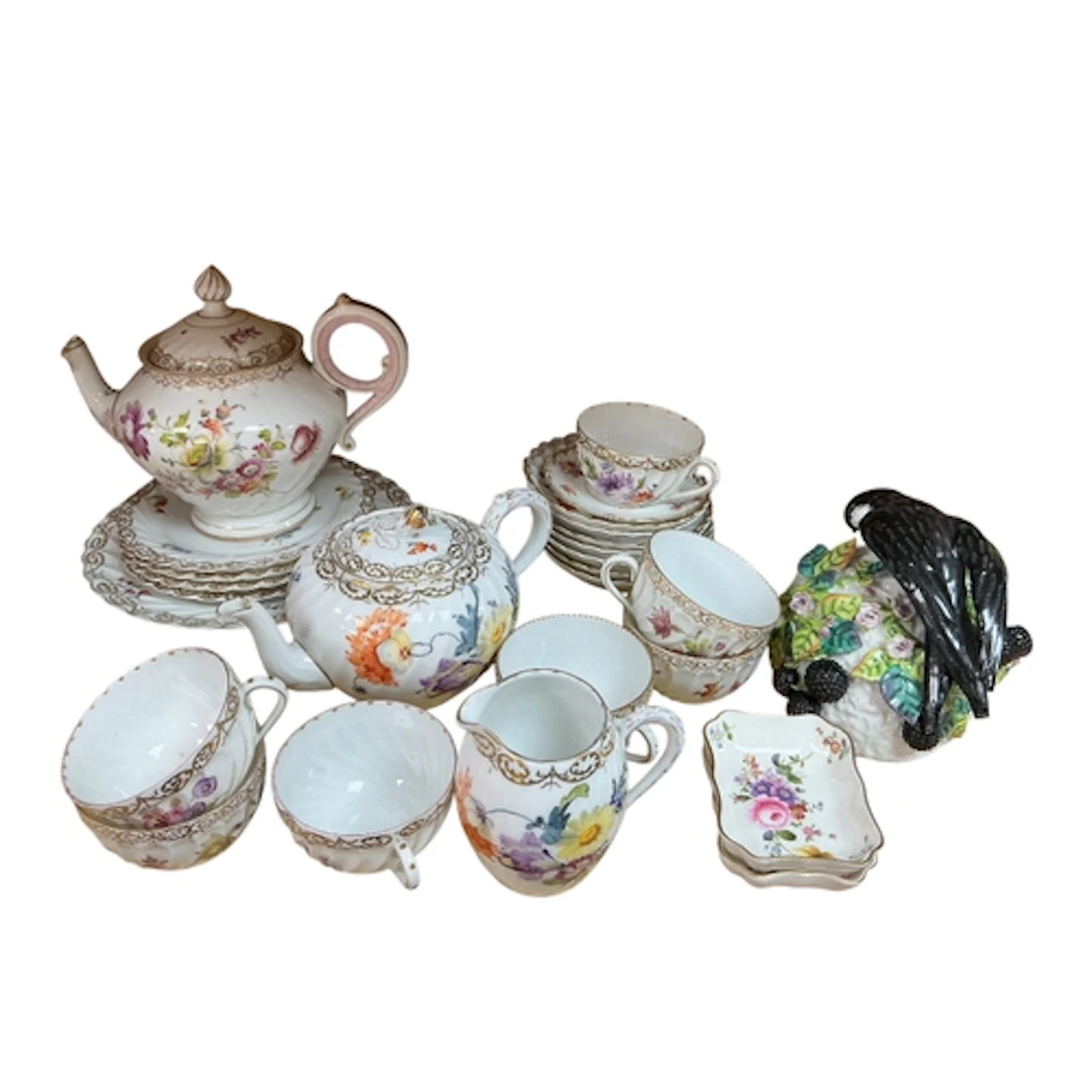 A quantity of Dresden and other German porcelain teawares a ...