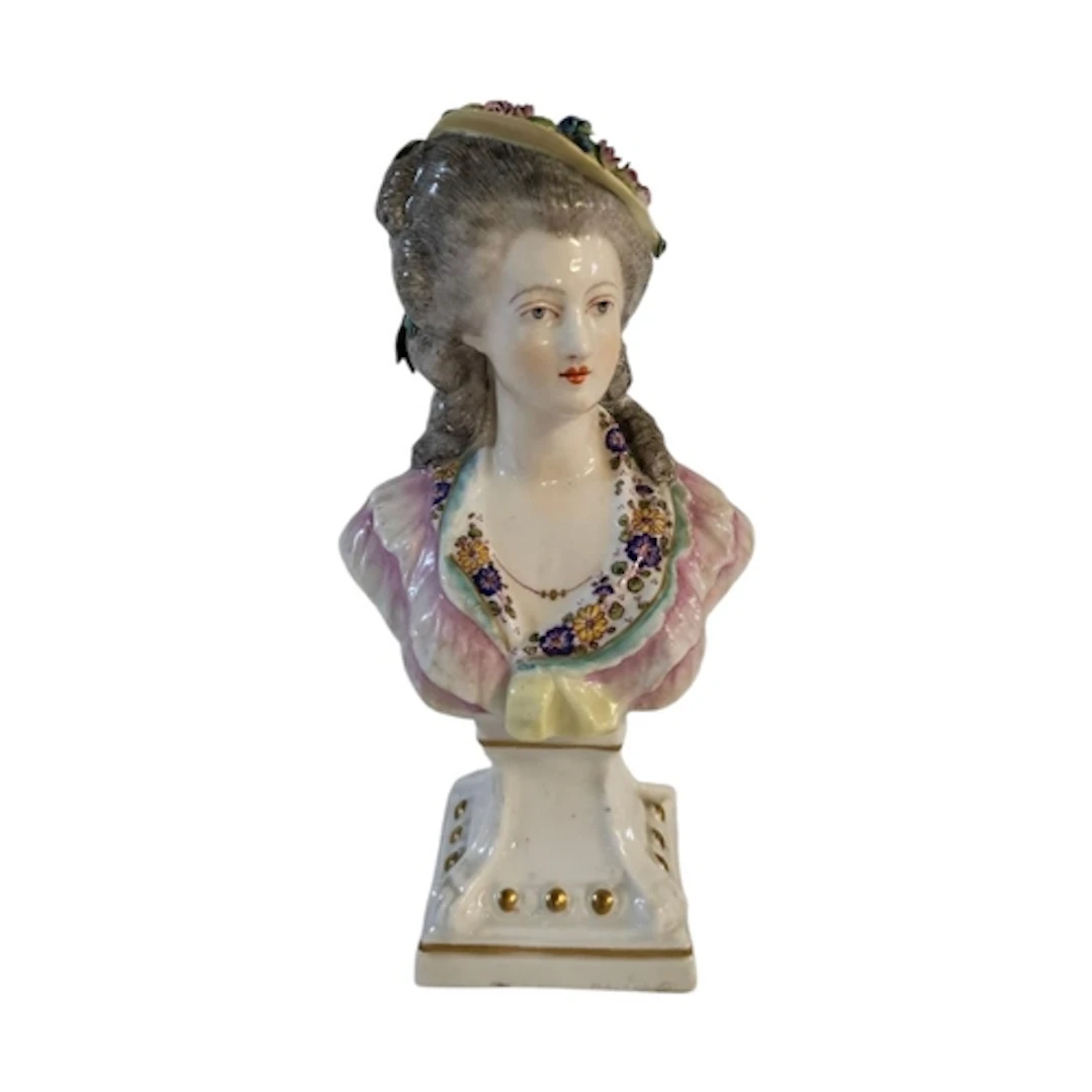 A LATE 19TH CENTURY PARIS PORCELAIN BUST OF MADAME DE LAMBEL...