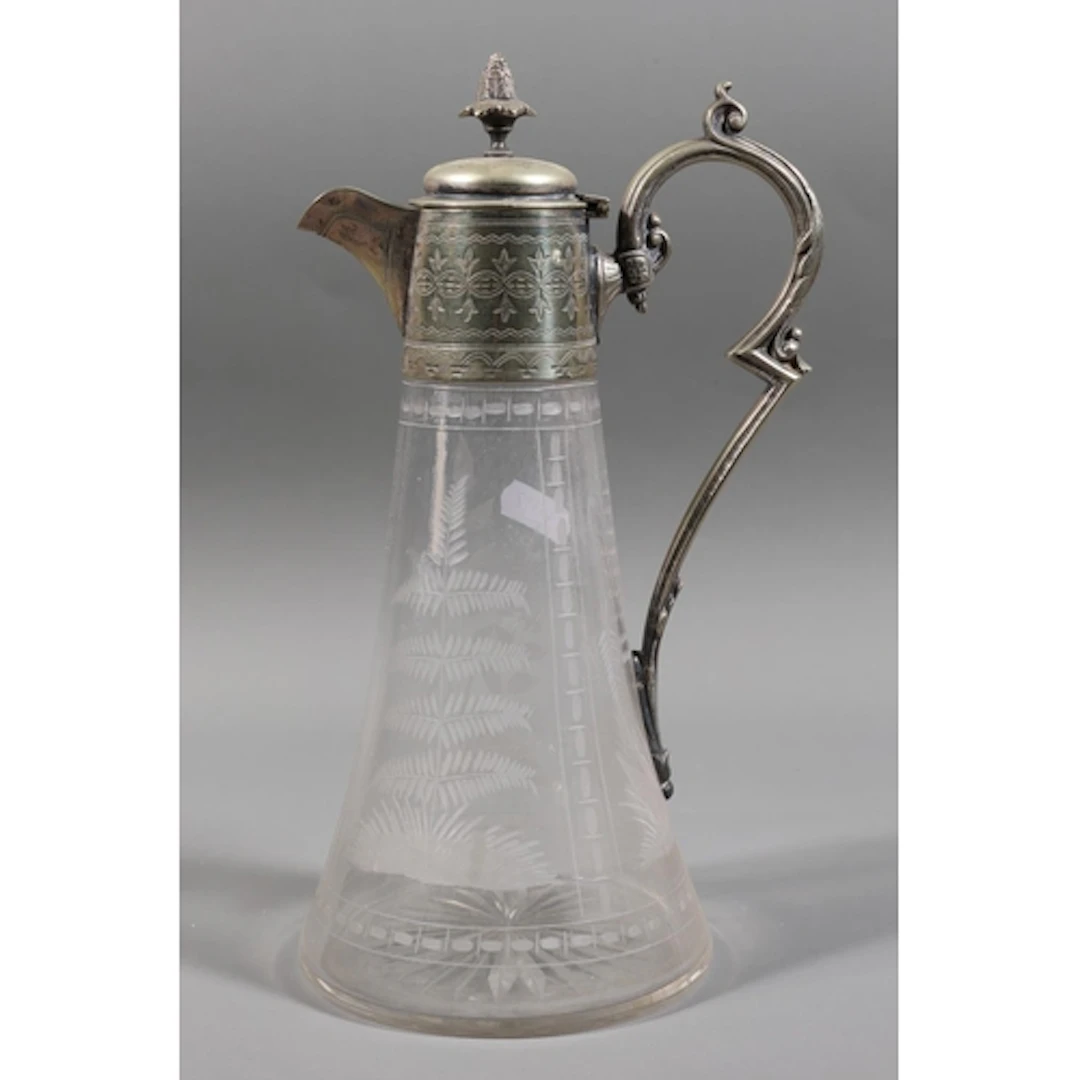 Late Victorian water jug with plated handle, spout and lid, ...