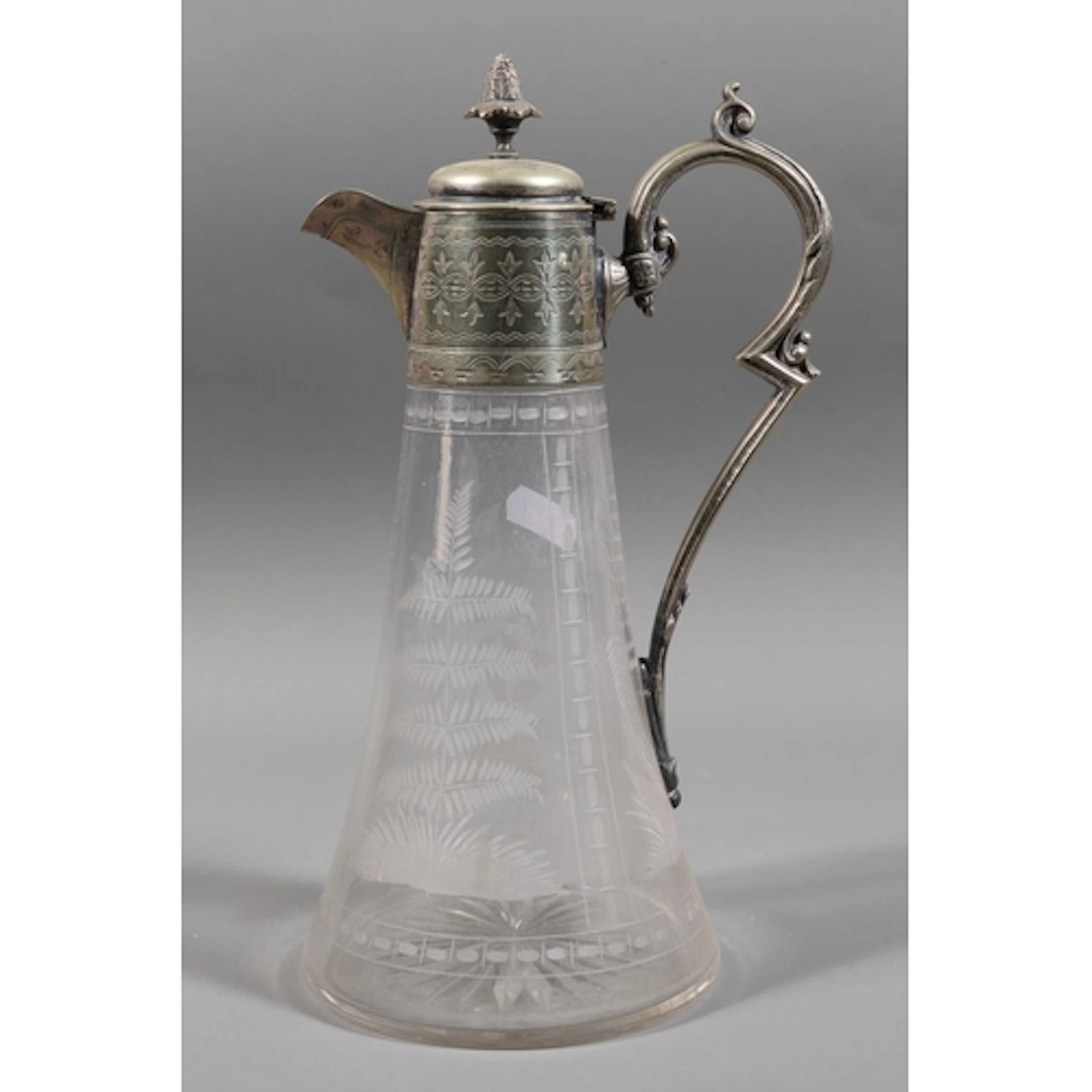 Late Victorian water jug with plated handle, spout and lid, ...
