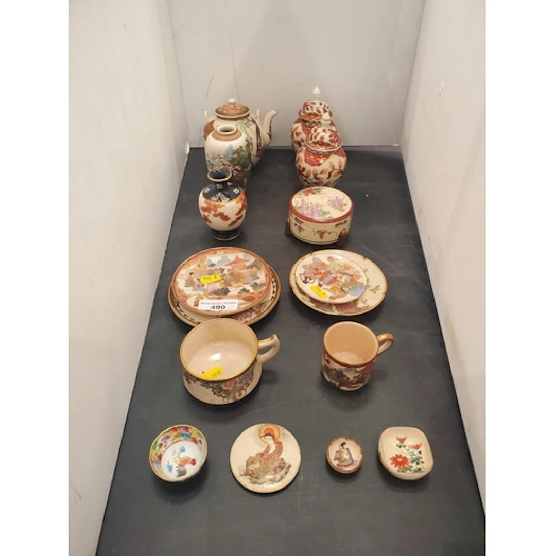 A collection of Japanese Satsuma wares including pair of lid...
