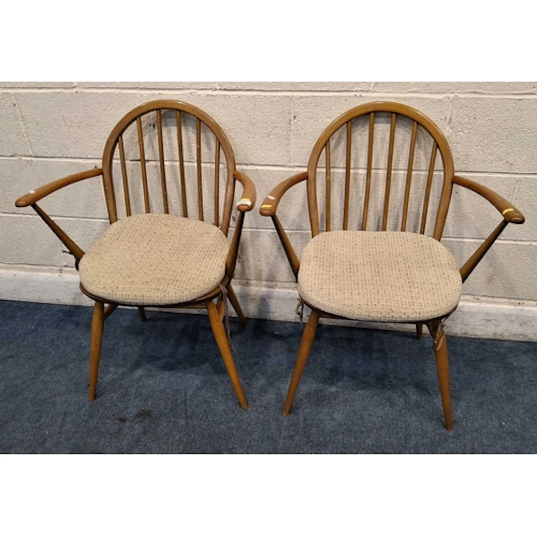 LUCIAN ERCOLANI, A PAIR OF ERCOL MID-CENTURY ELM AND BEECH A...