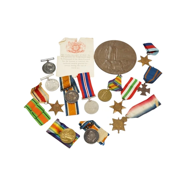 Two First World War medal groups; a medal trio awarded to 14...