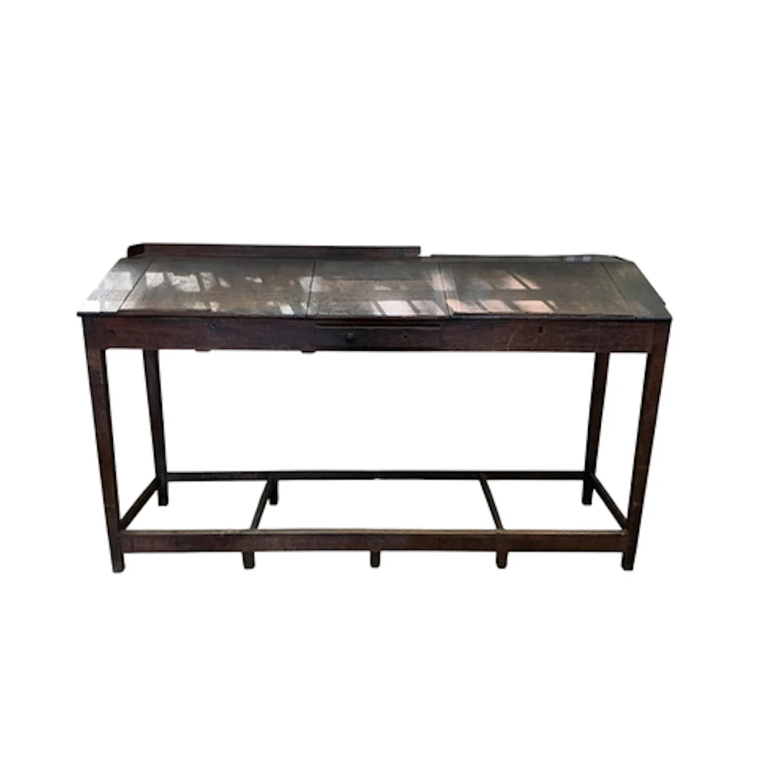 A 19th century triple clerk's desk / shop counter, width 217...