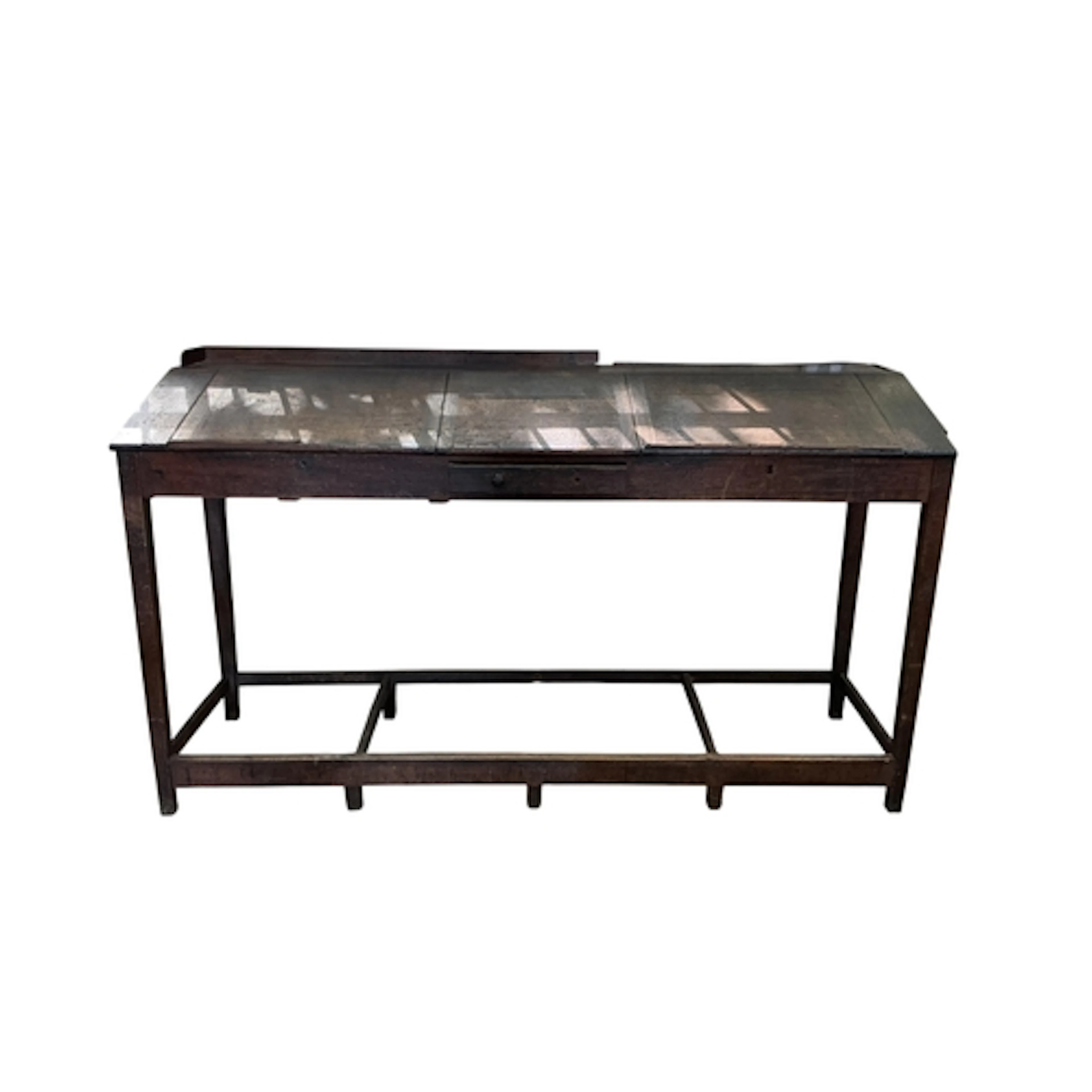 A 19th century triple clerk's desk / shop counter, width 217...