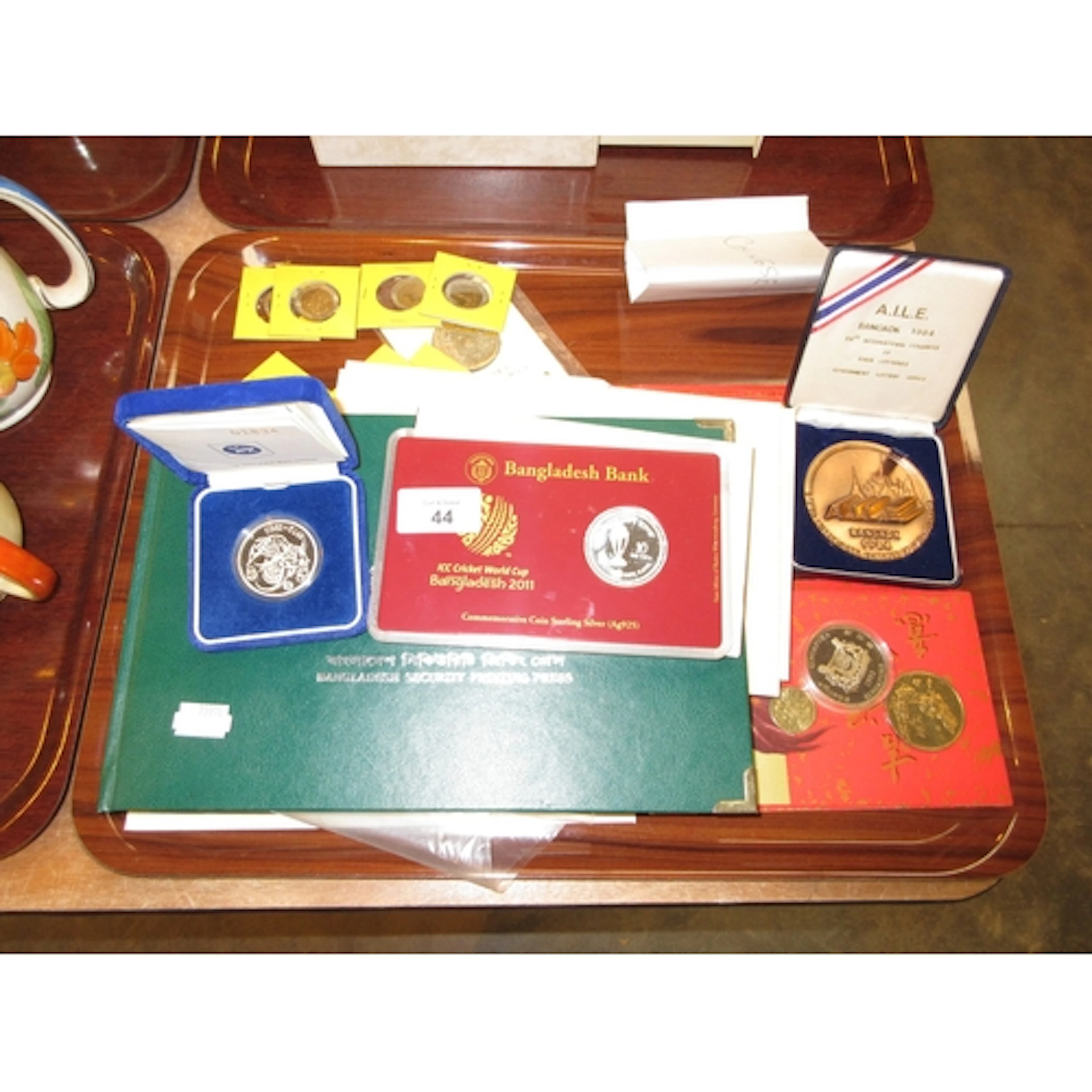 Bangladesh and Malaysia Silver Coins and Banknotes, 2 Singap...