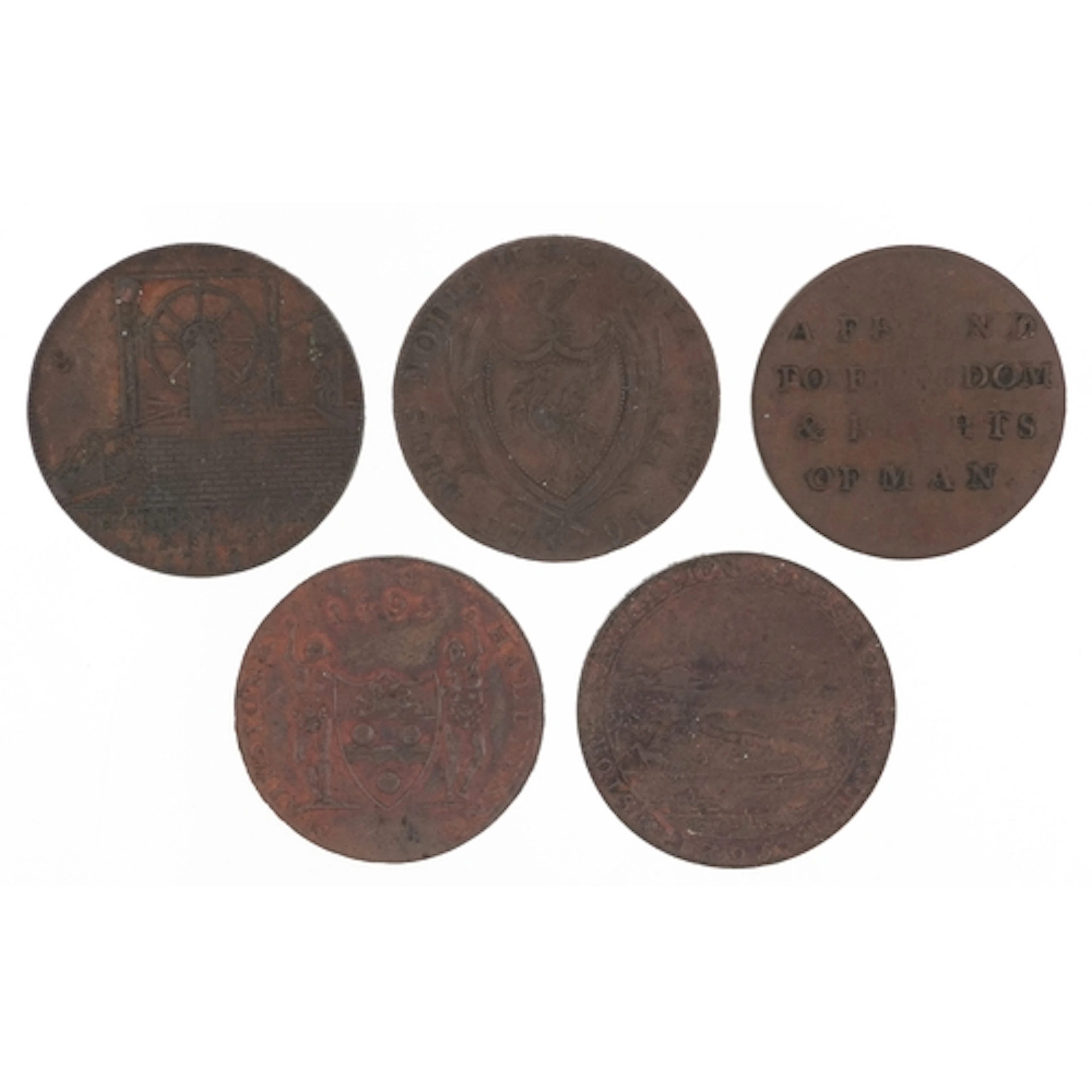 Five 18th century copper halfpenny tokens comprising Herts-B...