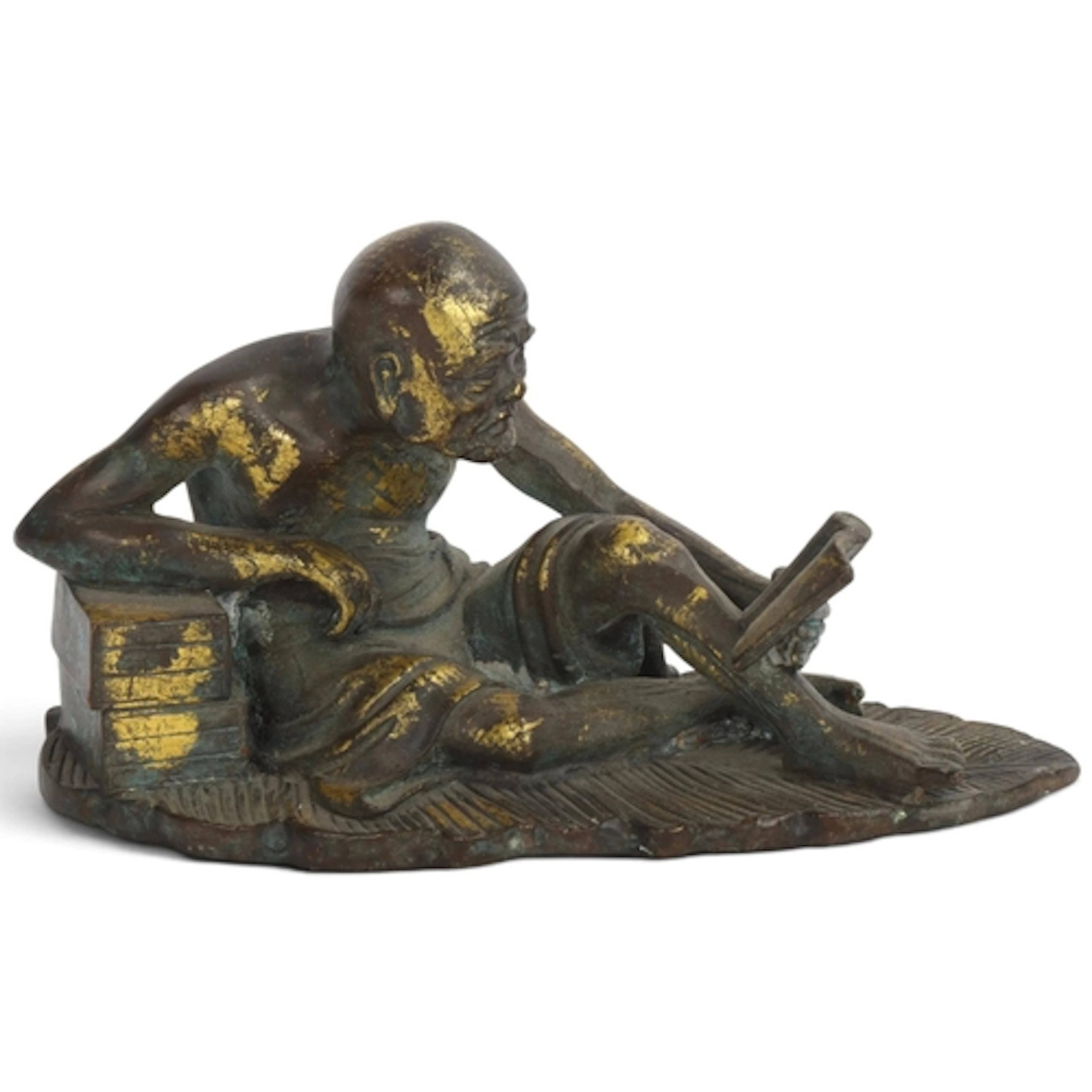 A Japanese parcel gilt-bronze figure of a scholar, Meiji Per...