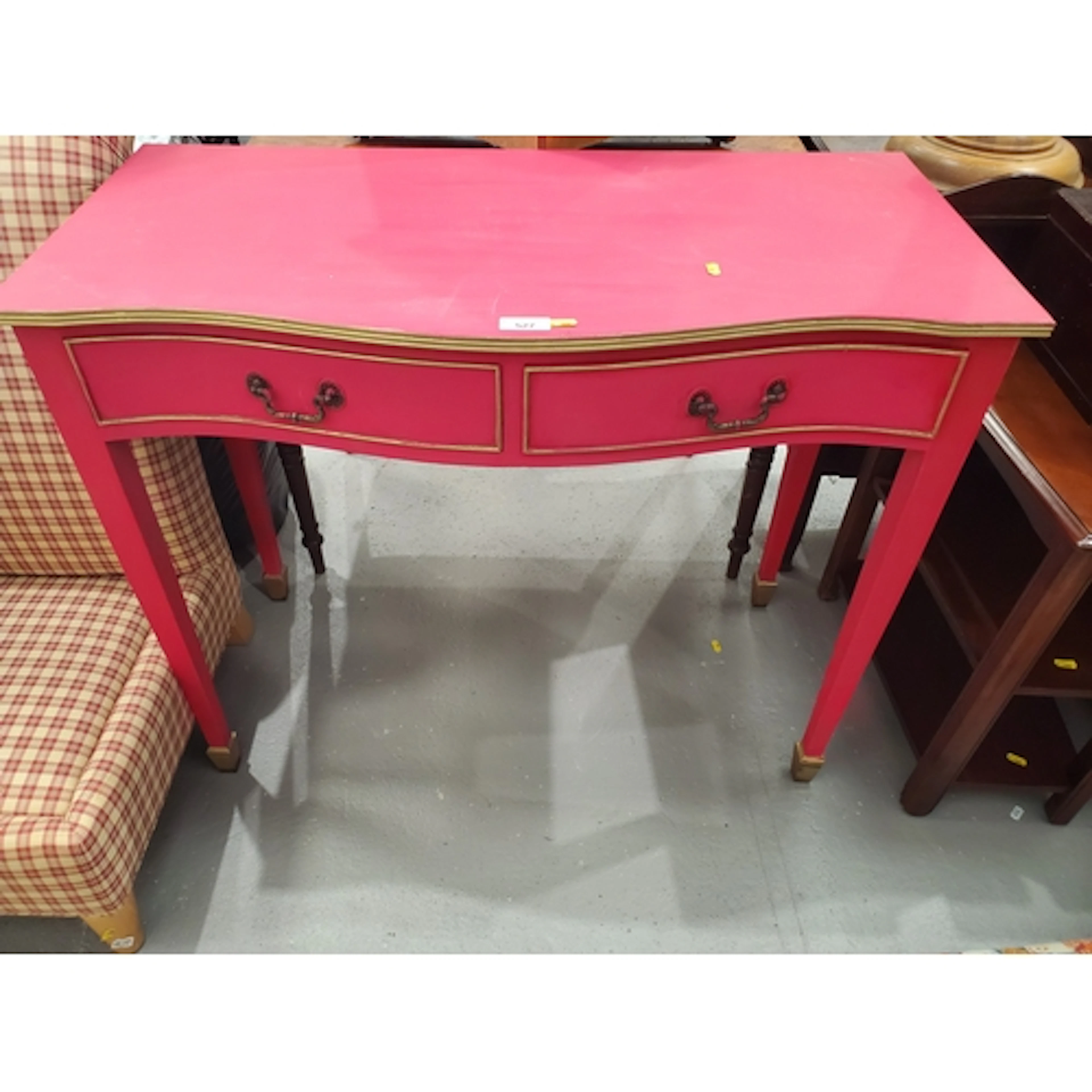 A pink painted dressing Table fitted two short drawers raise...