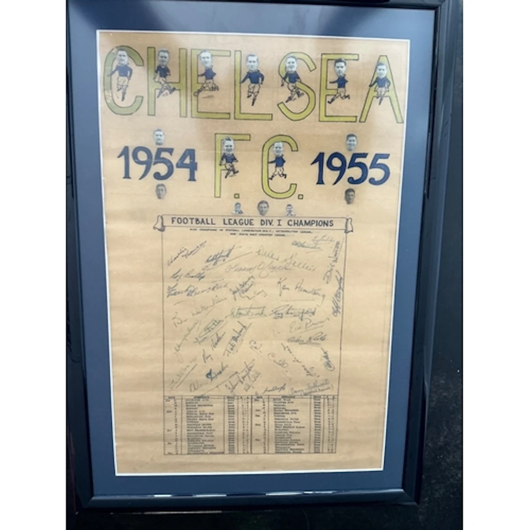 54/55 Chelsea Signed Framed Football Display: Hand made post...