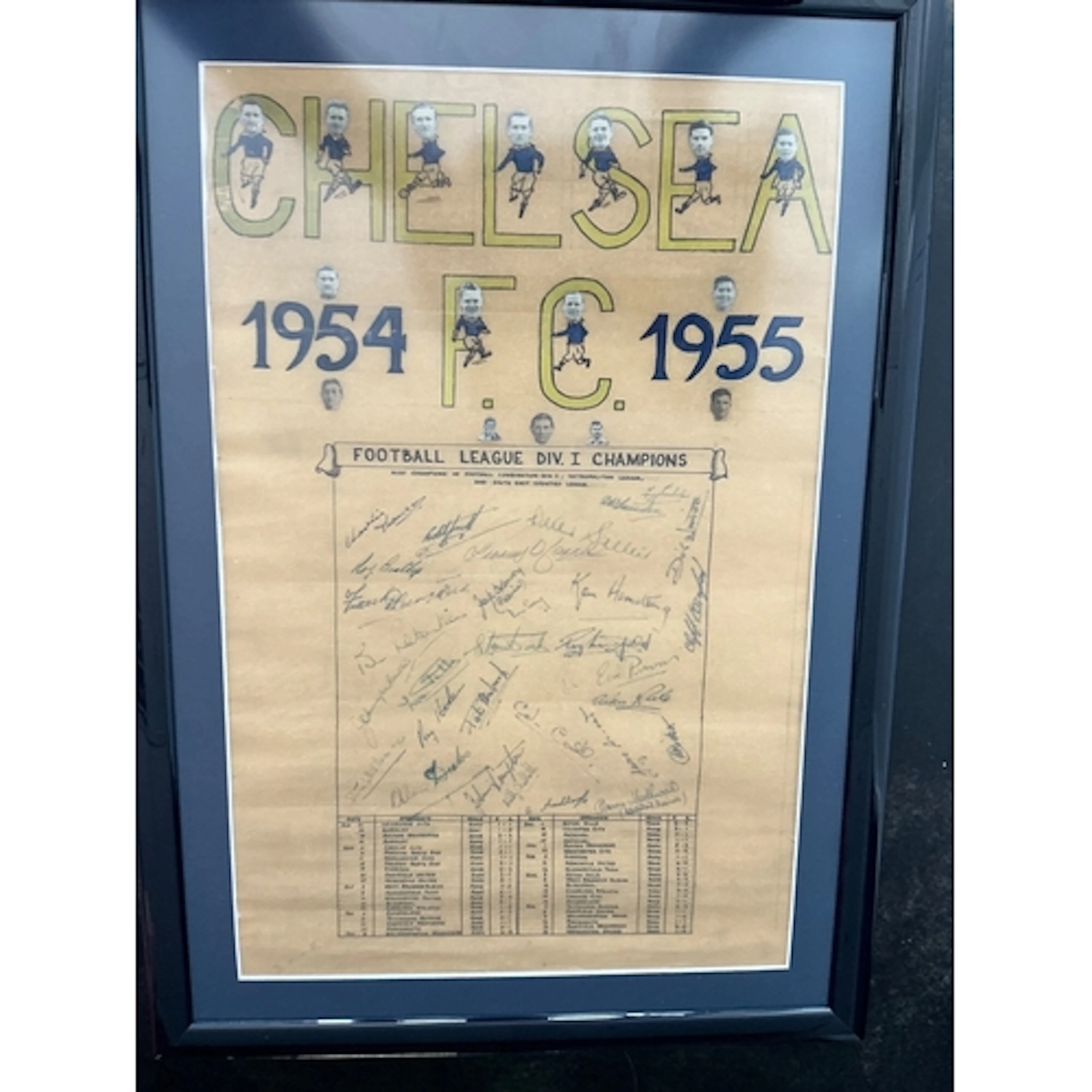 54/55 Chelsea Signed Framed Football Display: Hand made post...