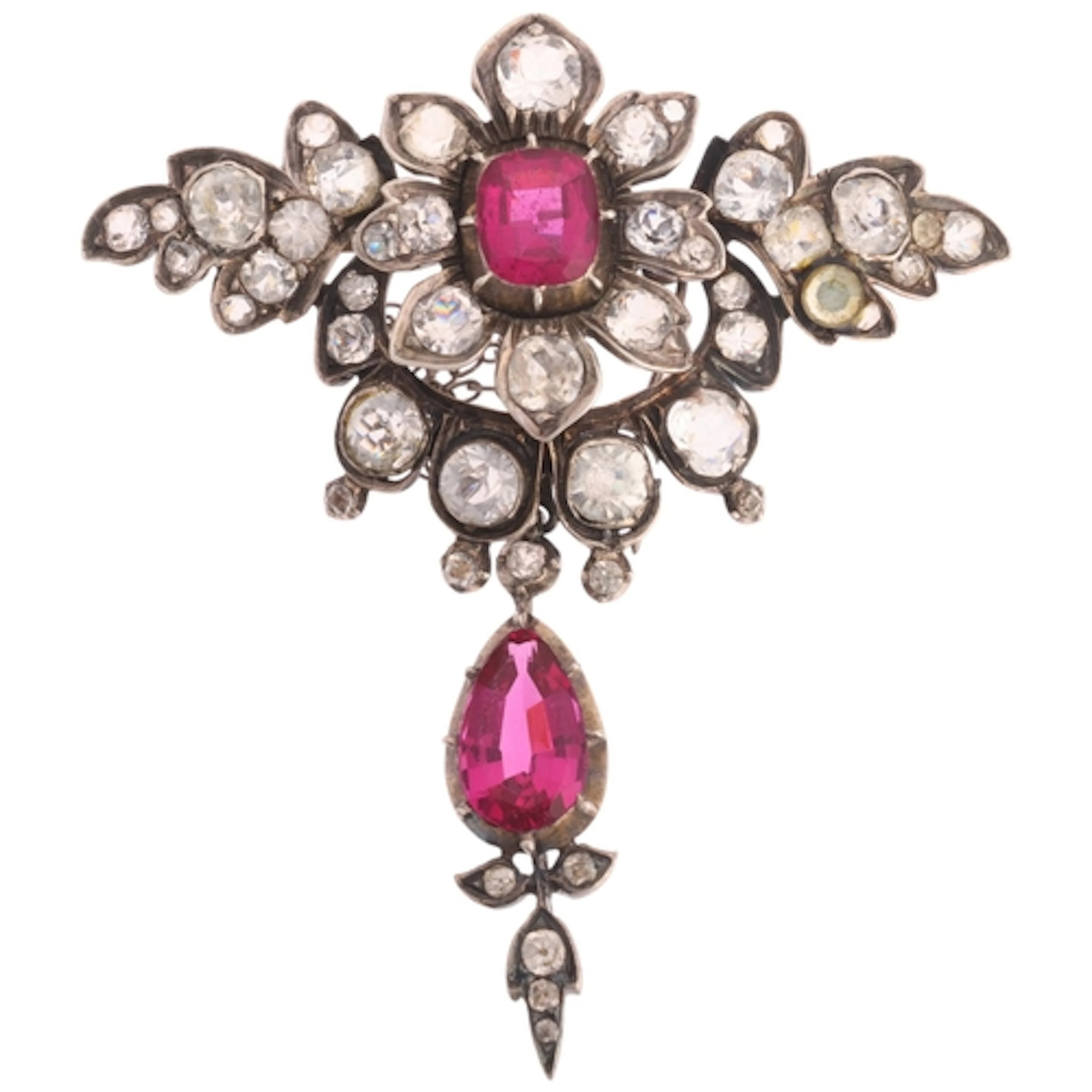 An Antique Georgian silver pink paste and paste floral brooc...